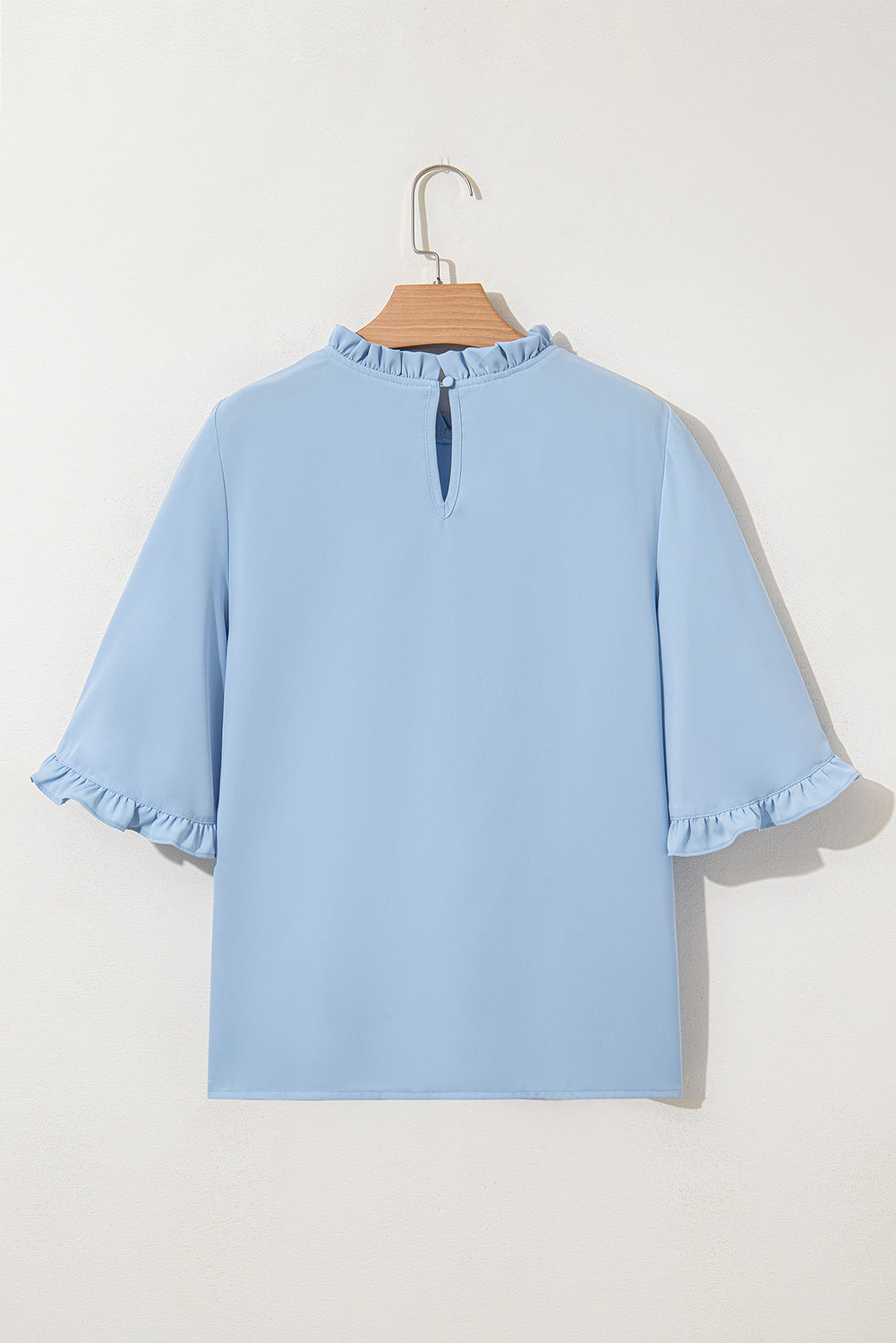 Myosotis Frilly Round Neck Wide Half Sleeve Blouse