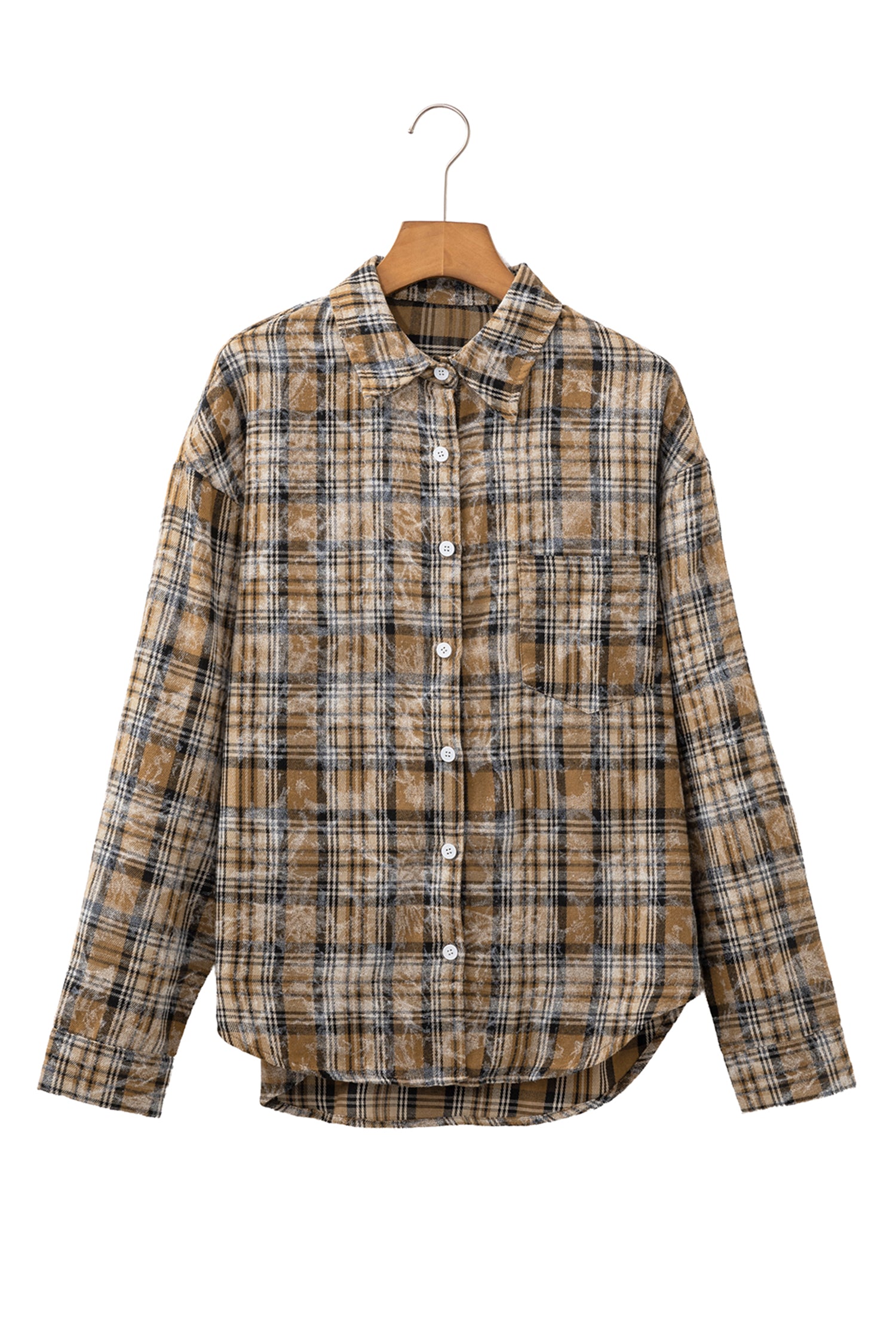 Brown Retro Plaid Long Sleeve Button Down Shirt