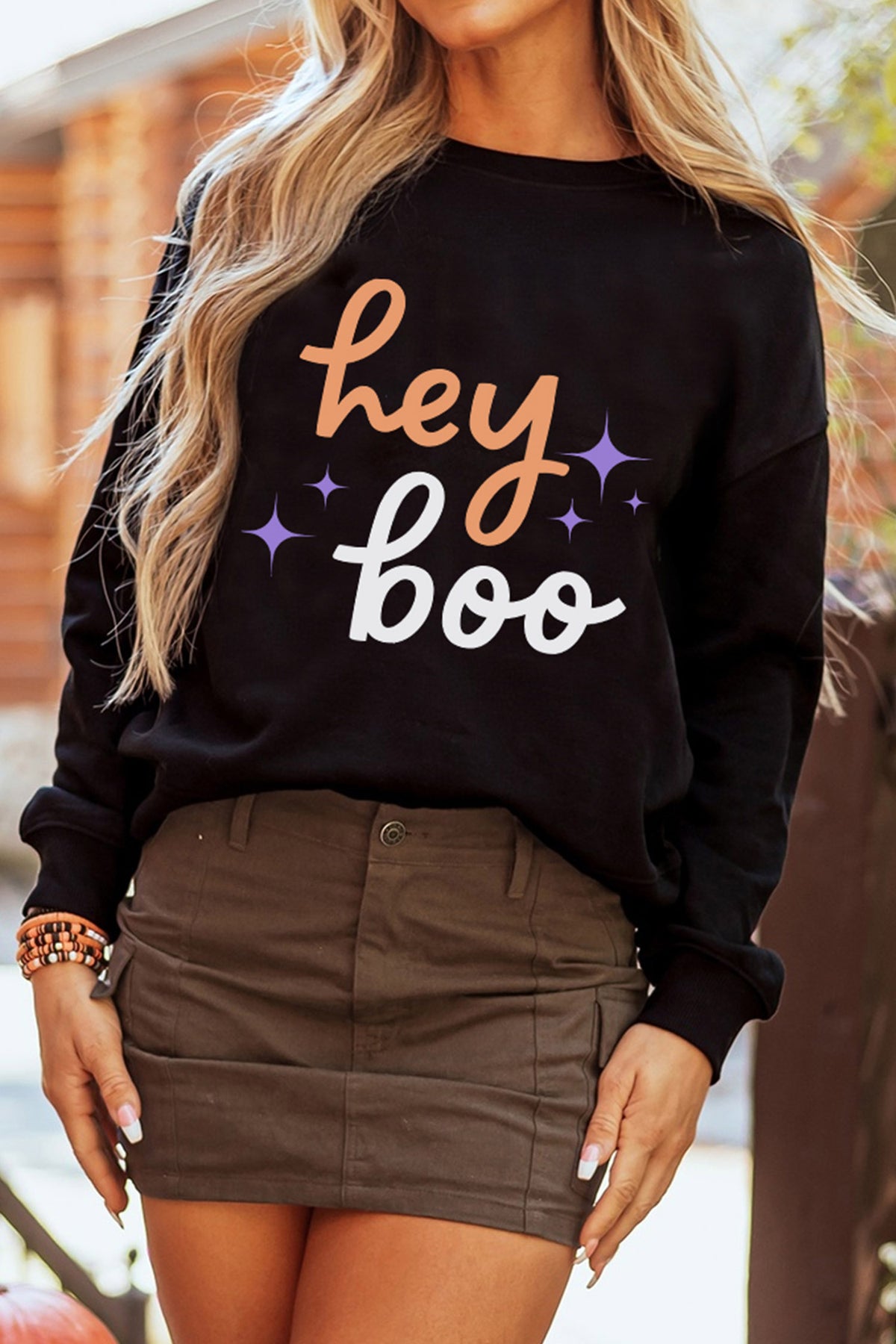 Black Hey Boo Halloween Sweatshirt