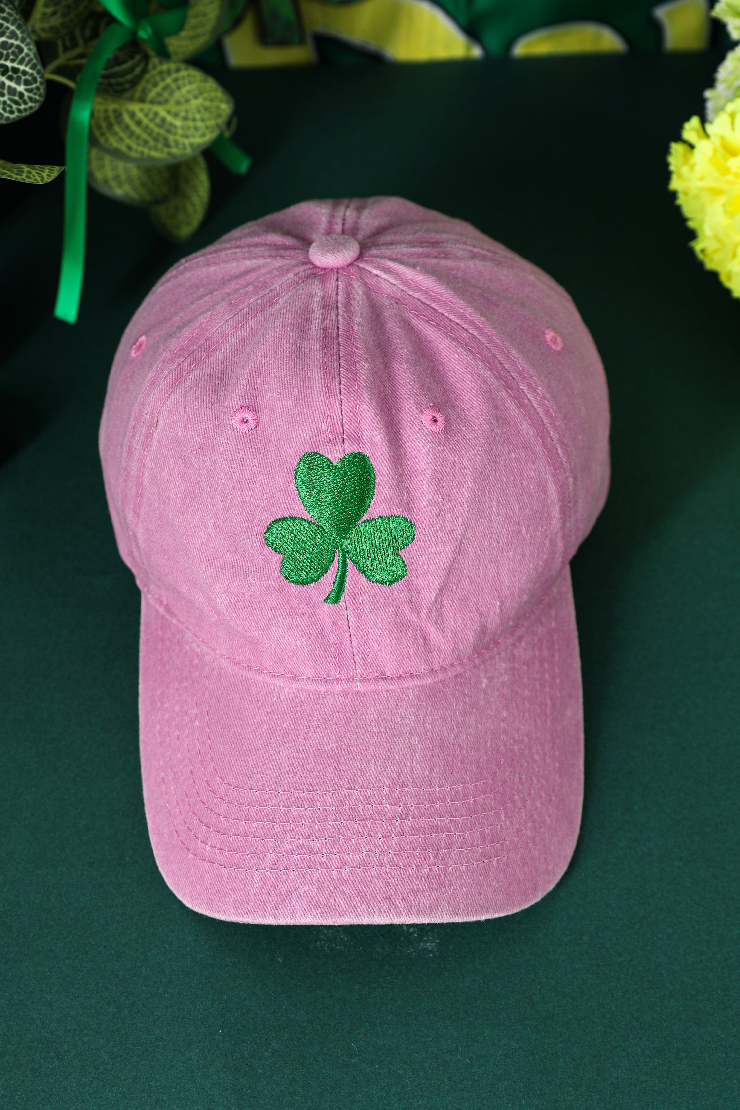 Pink St Patricks Shamrock Embroidered Baseball Cap