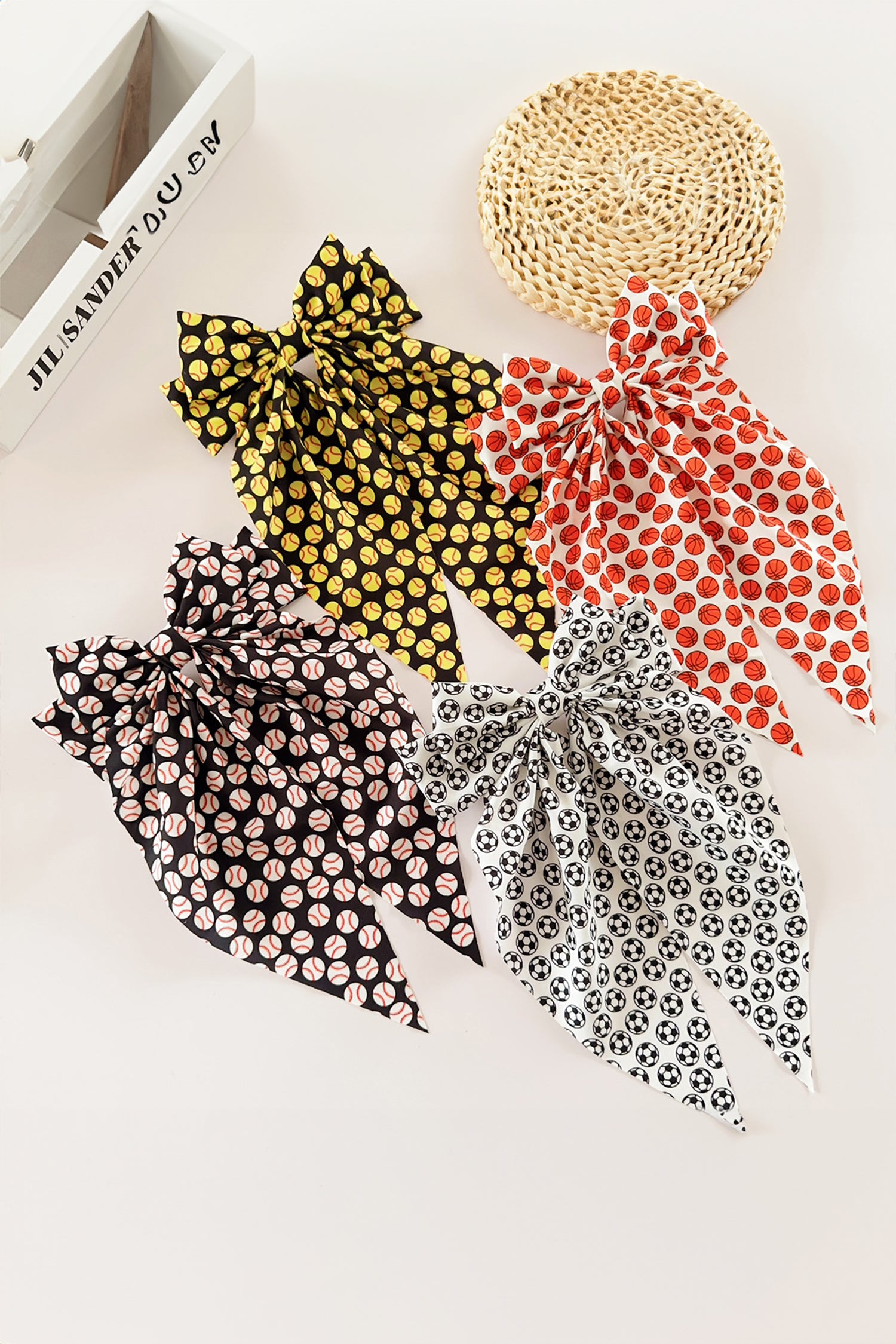 White Soccer Football Allover Ribbon Bow Hair Clip