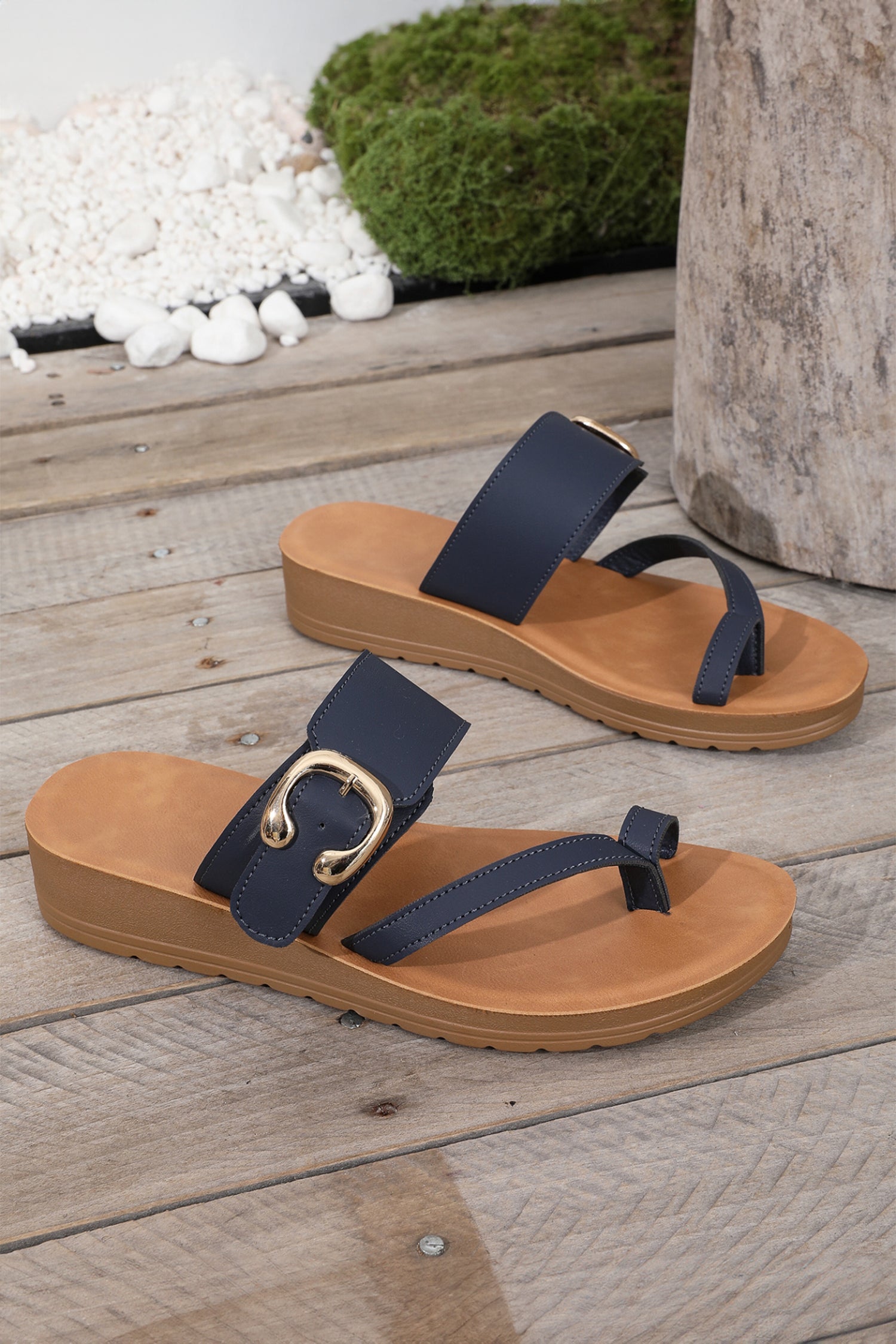 Ivy Casual Buckle Slip-On Flat Slippers with TPR Sole