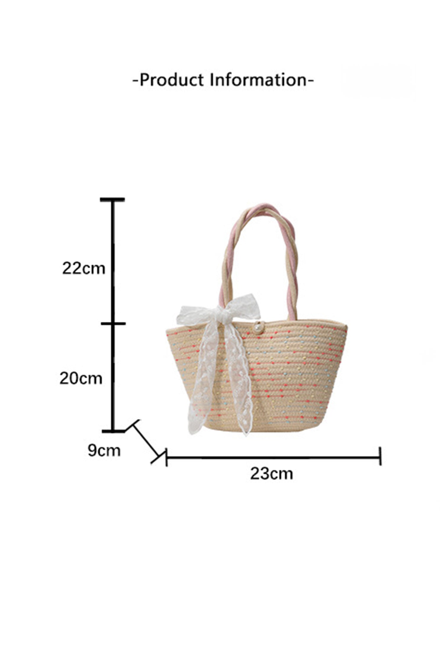 Parchment Boho Style Lace Bow Detail Handcrafted Straw Tote Bag