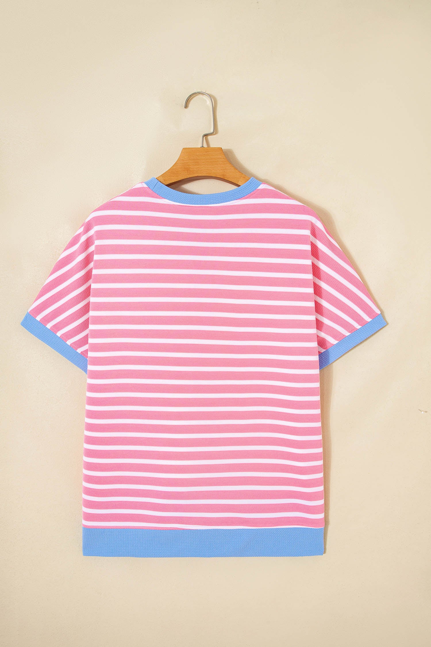 Pink Stripe Patriotic Sequin Patch Short Sleeve Loose Top