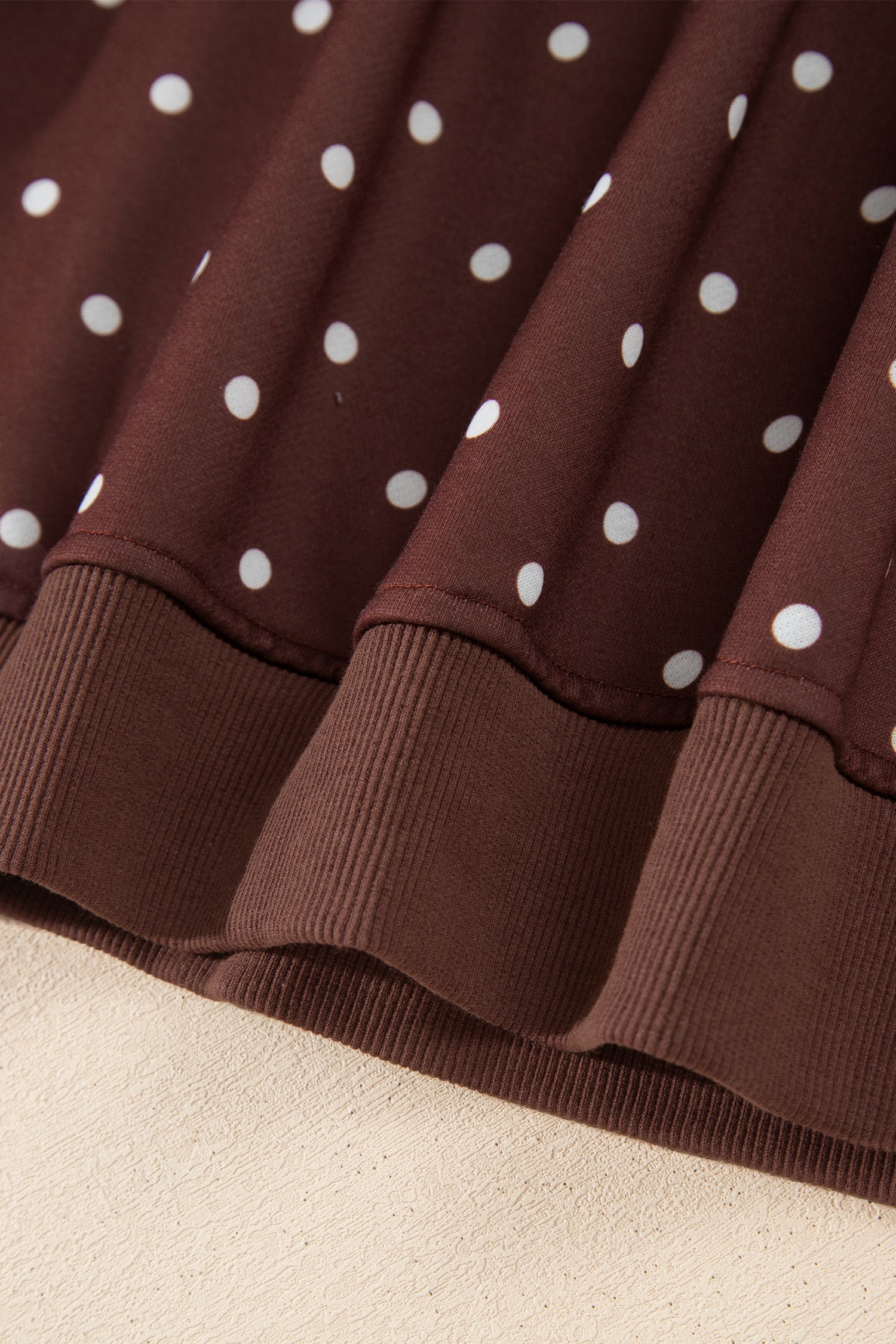 Brown Polka Dot Print Metal Button Collar Casual Pullover Sweatshirt