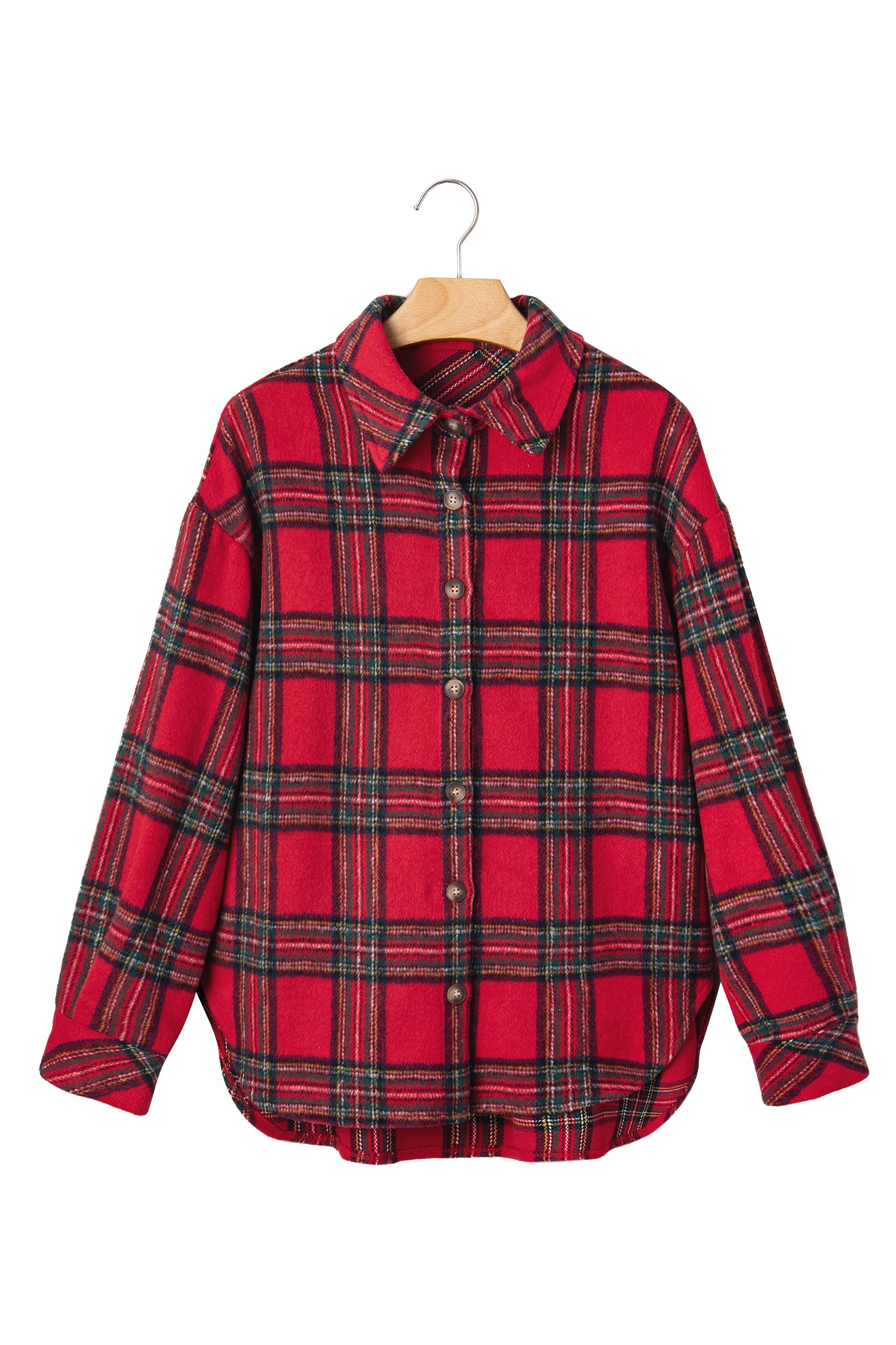 Red Plaid Button Front Shacket