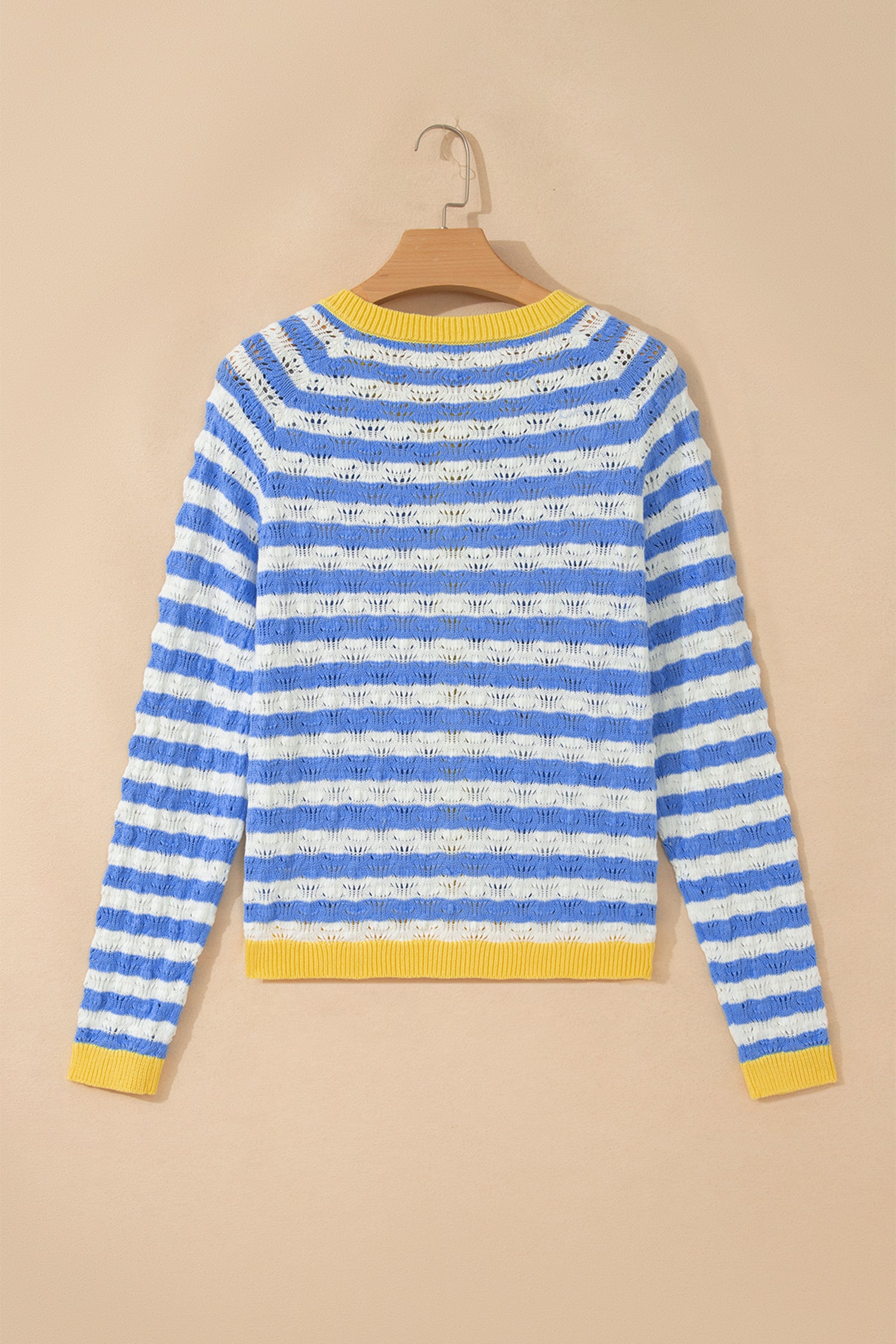Sky Blue Stripe Striped Colorblock Button Front Long Sleeve Loose Fit Knit Cardigan