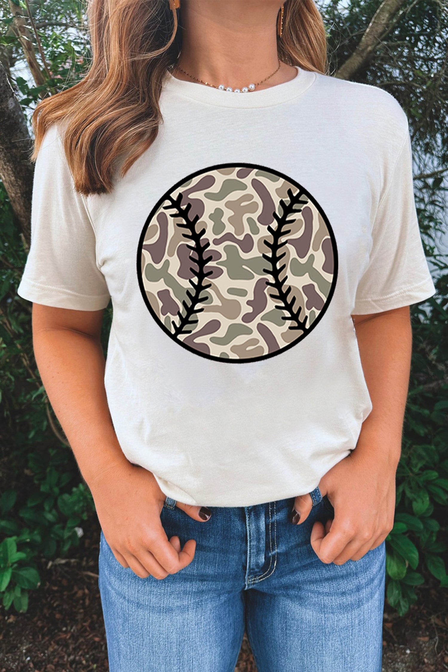 White Camouflage Baseball Womens Casual Tee