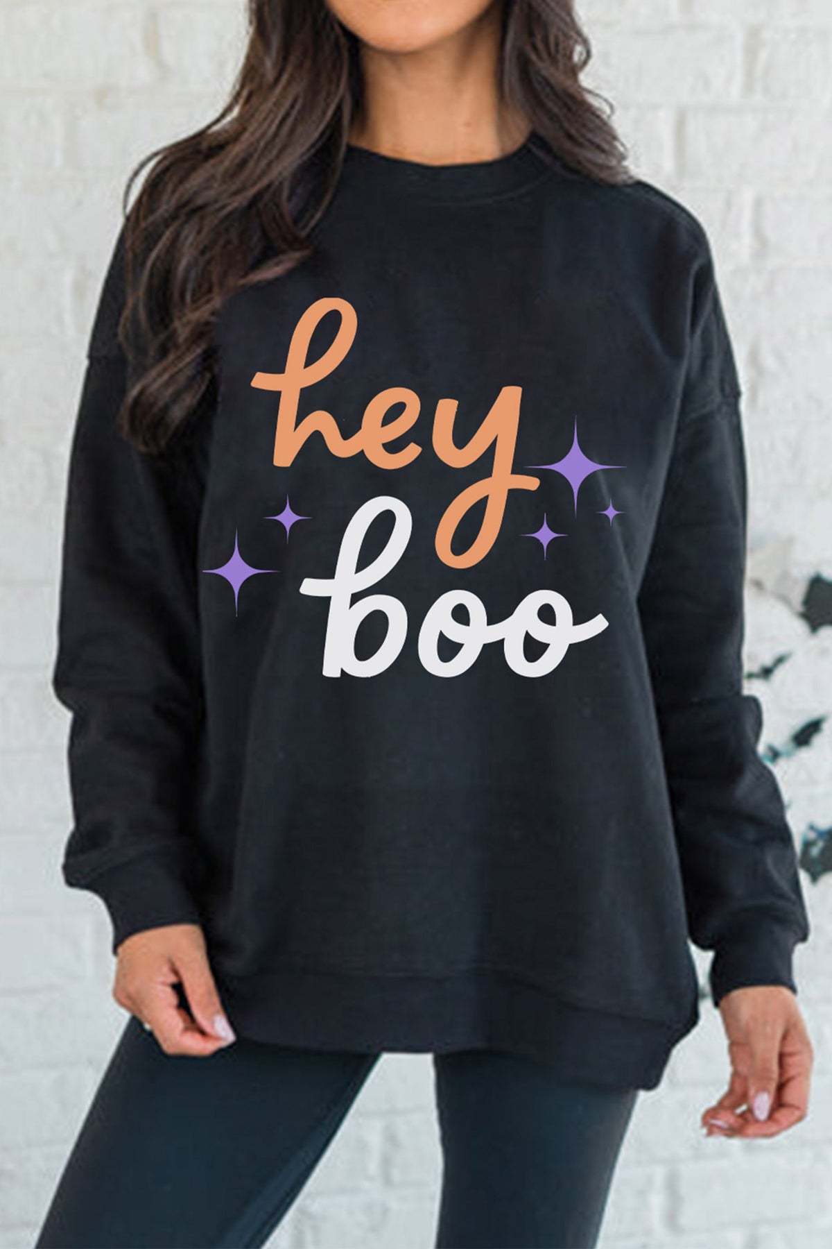 Black Hey Boo Halloween Sweatshirt