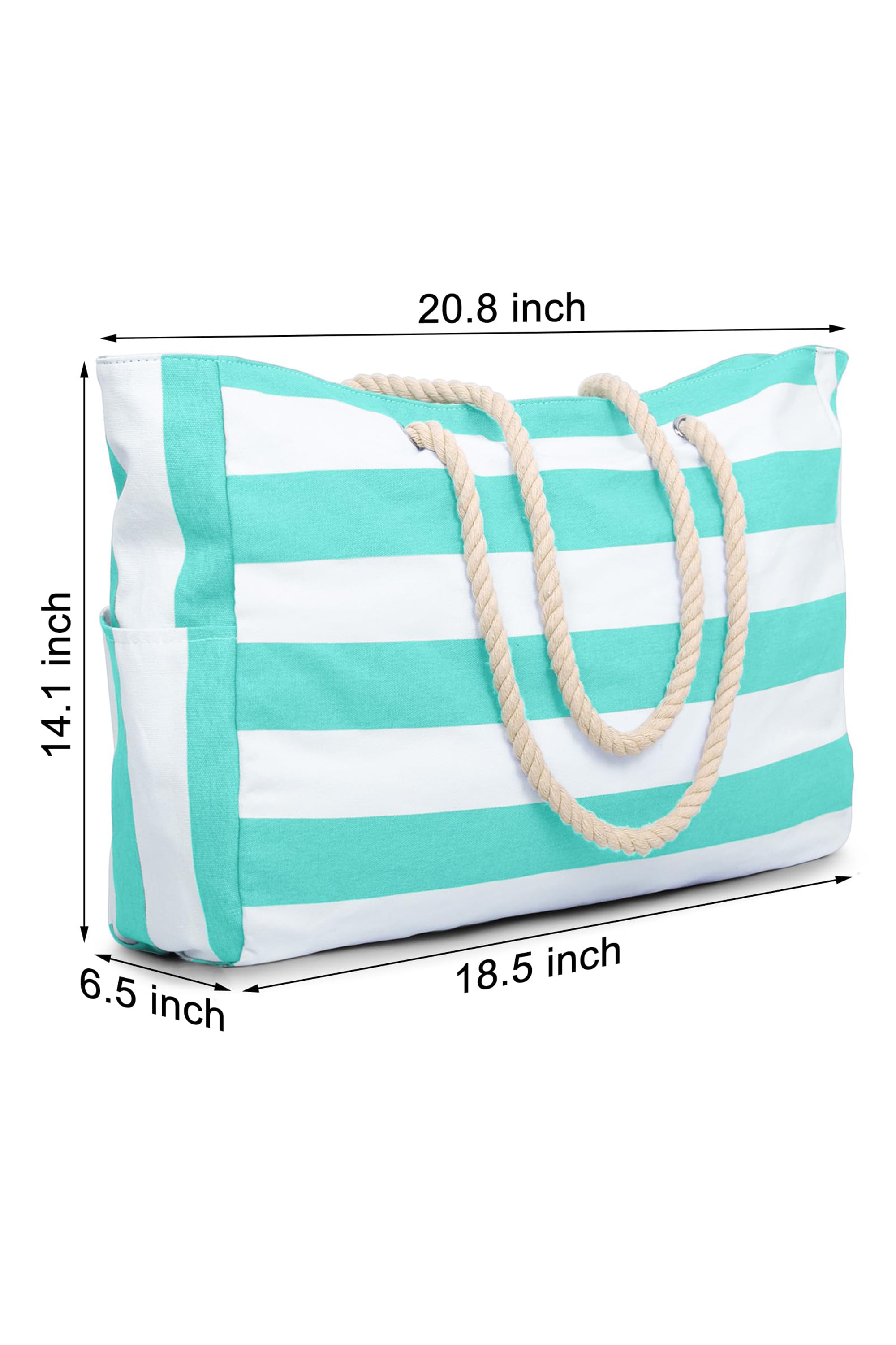 Light Blue Striped Waterproof Canvas Large Capacity Tote Bag