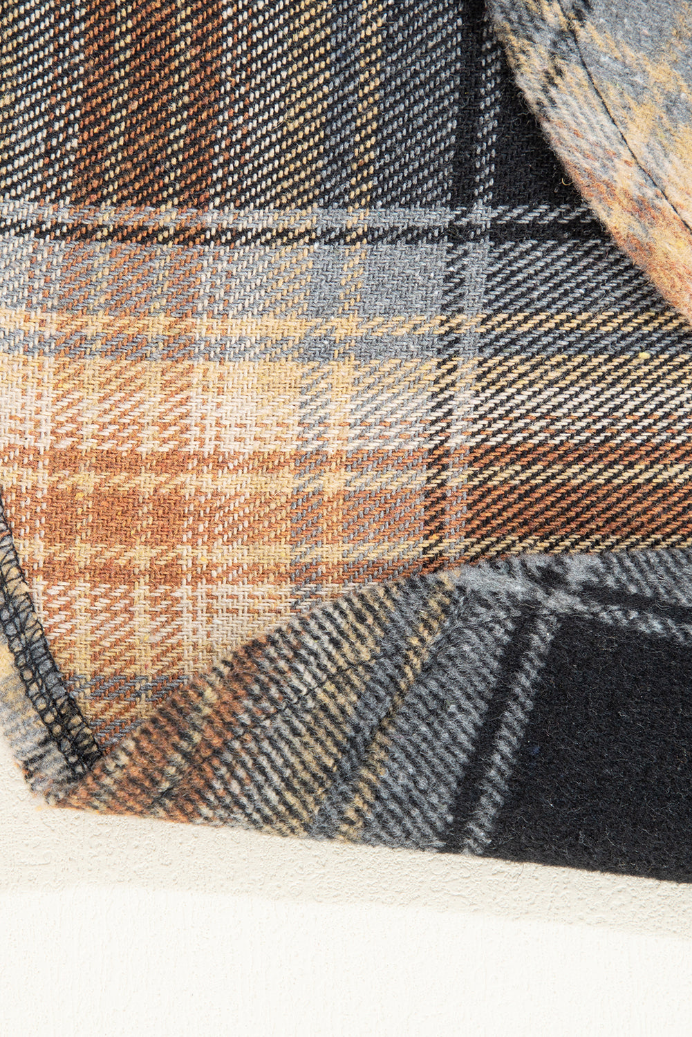 Black Oversize Rounded Hem Plaid Shacket with Slits
