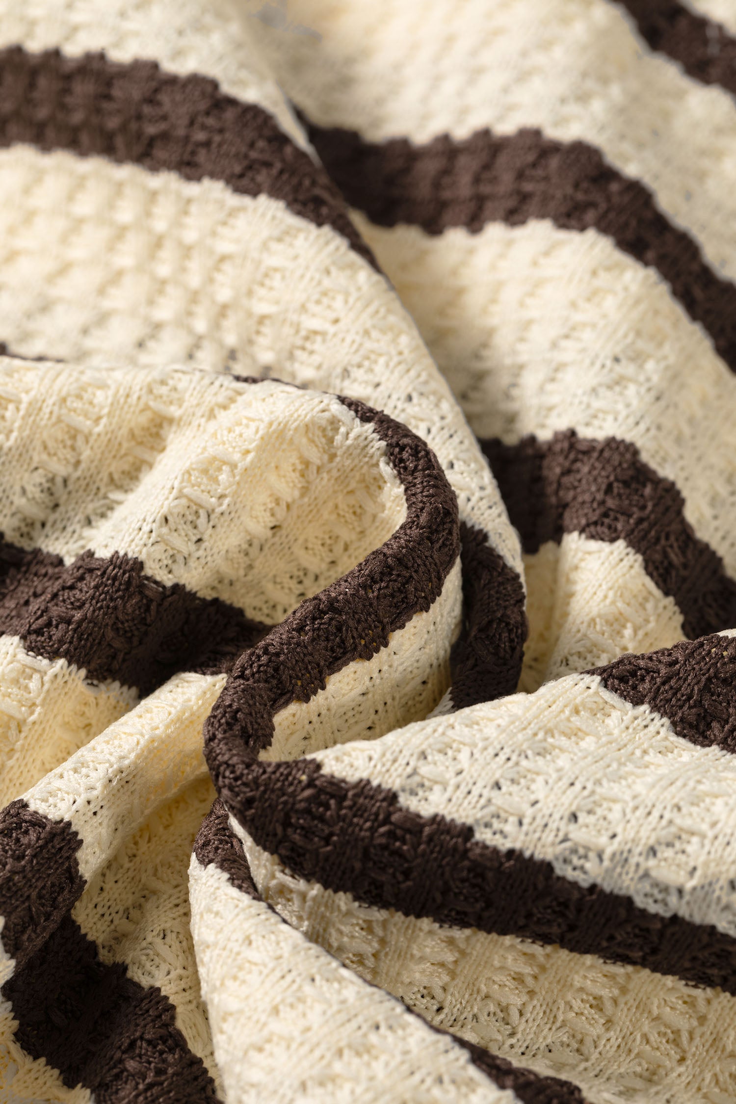 Brown Stripe Patchwork Ribbed Cuff Casual Pullover Sweatshirt
