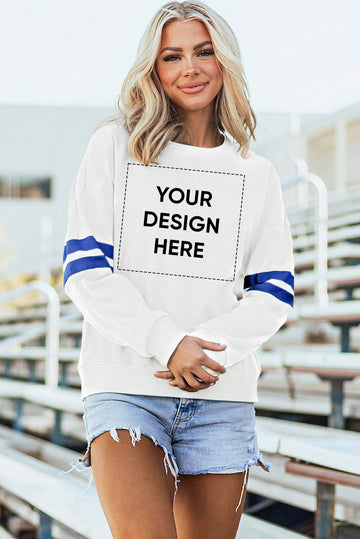 White Varsity Striped Detail Drop Shoulder Oversized Sweatshirt