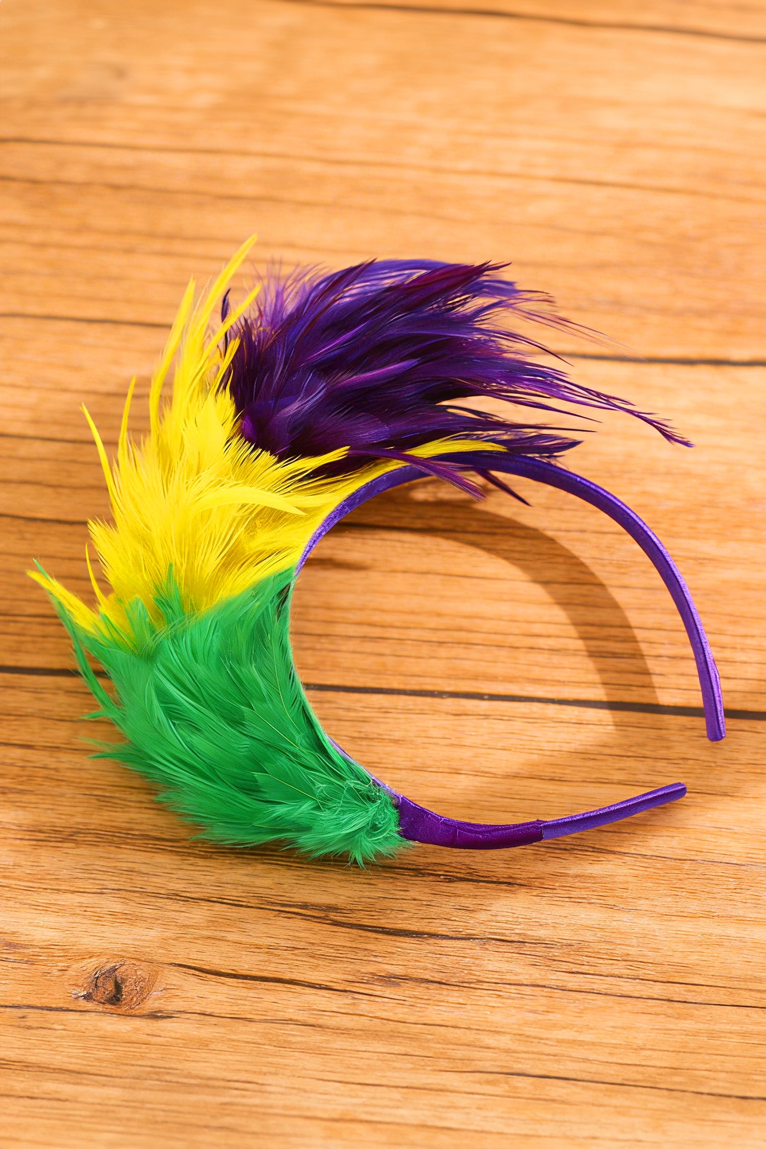 Tillandsia Purple Mardi Gras Tricolor Feather Plastic Headband