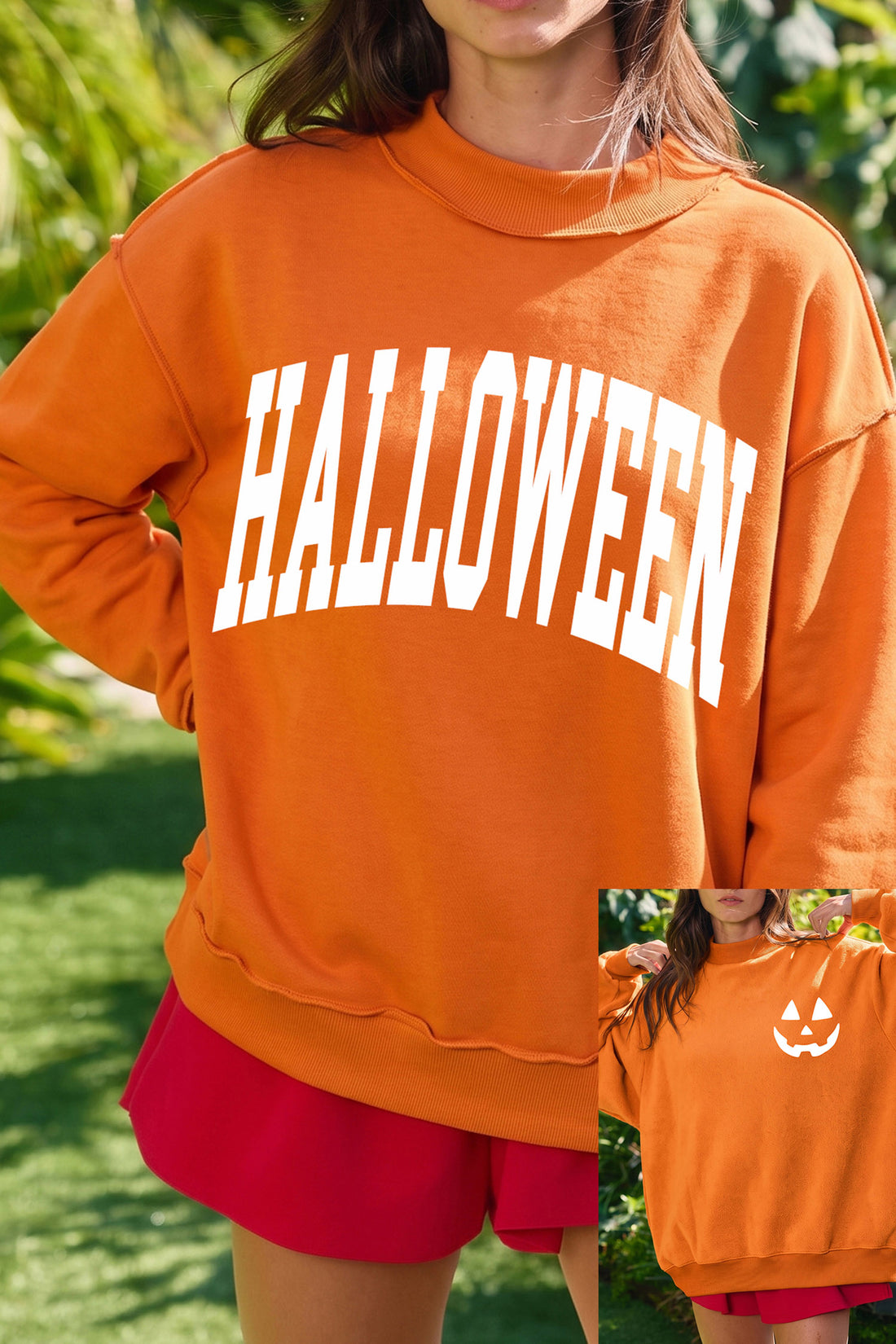 Carrot Double Side Printed Halloween Graphic Mock Neck Sweatshirt