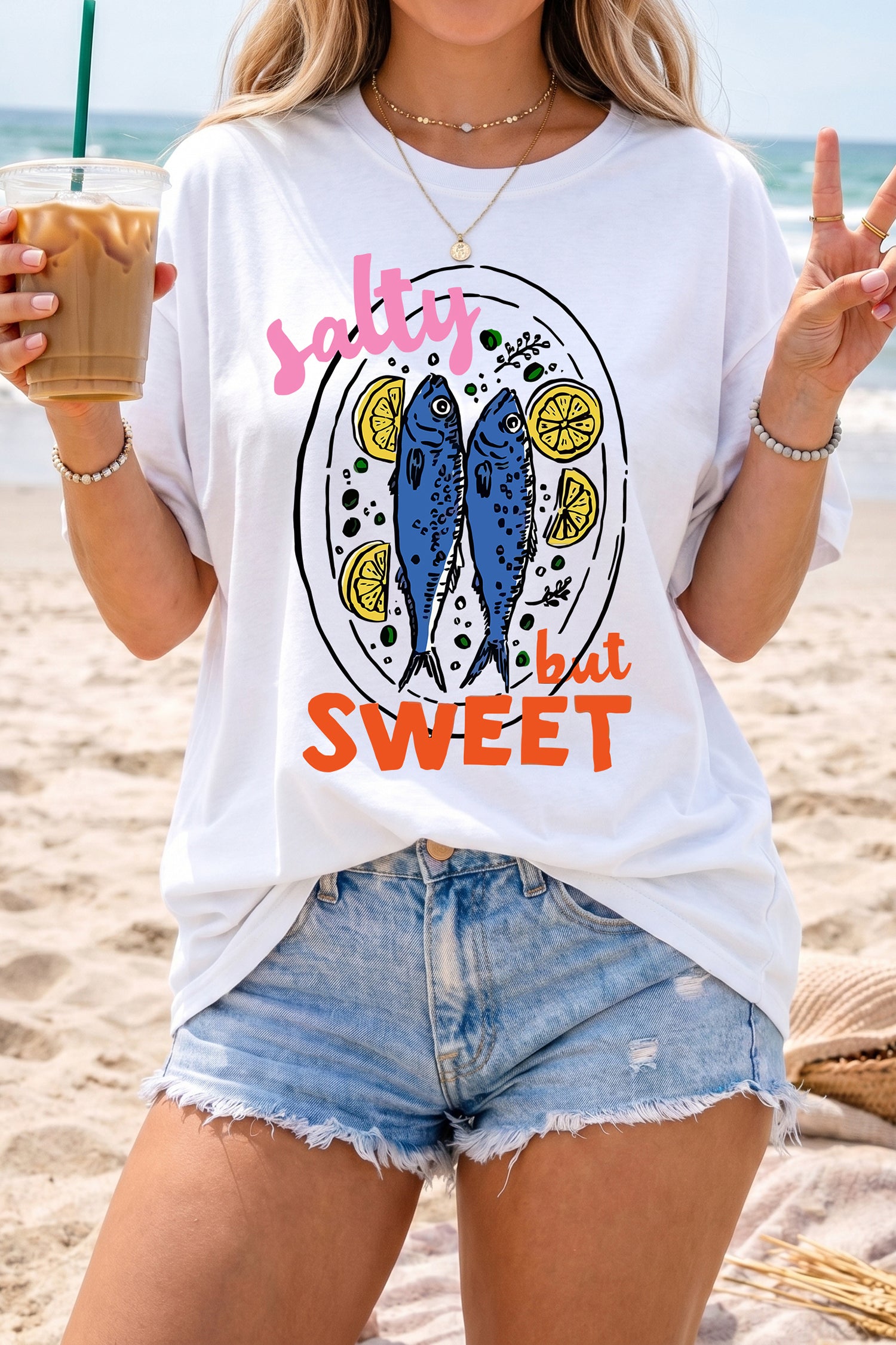 White Salty But Sweet Lemon Fish Graphic Tee