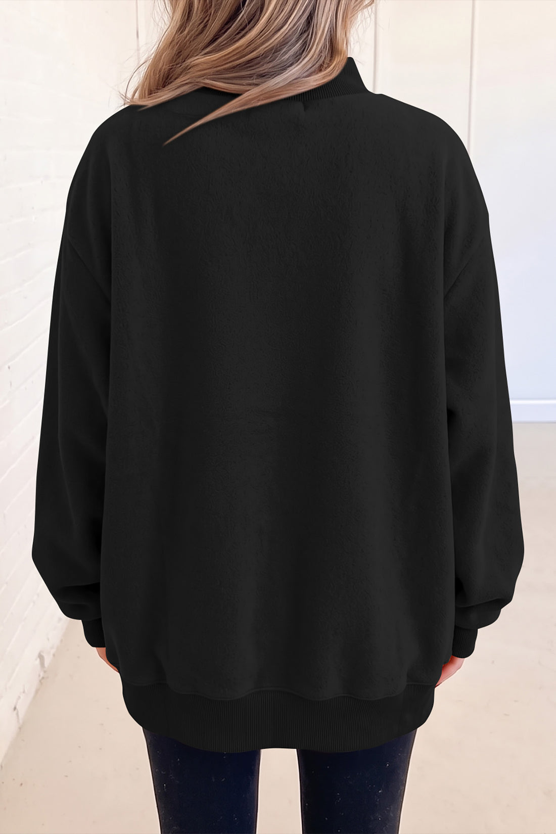 Black Oversize Drop Shoulder Reversible Mock Neck Sweatshirt