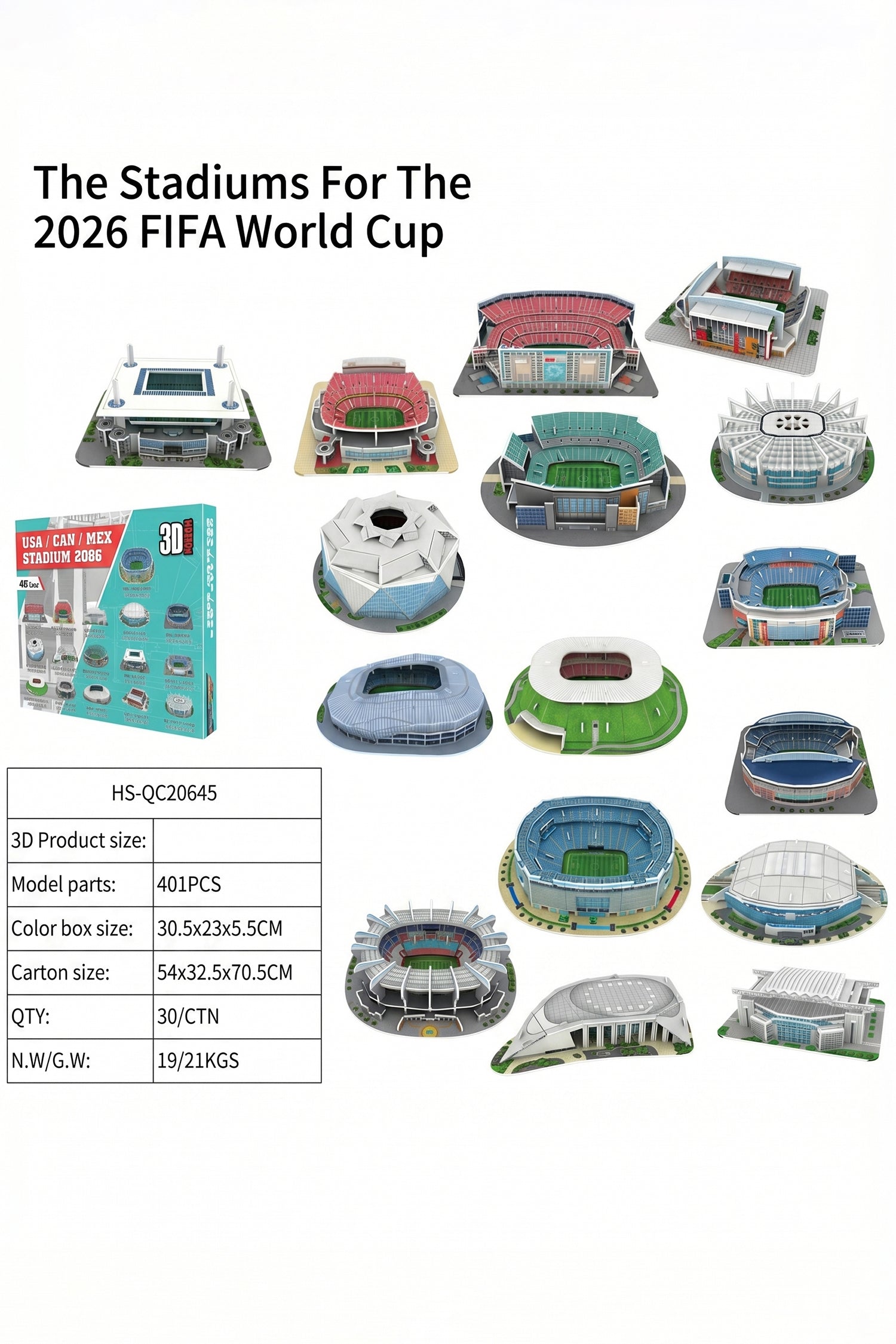 White 16-in-1 US-Canada-Mexico World Cup 3D Puzzle Stadium Set
