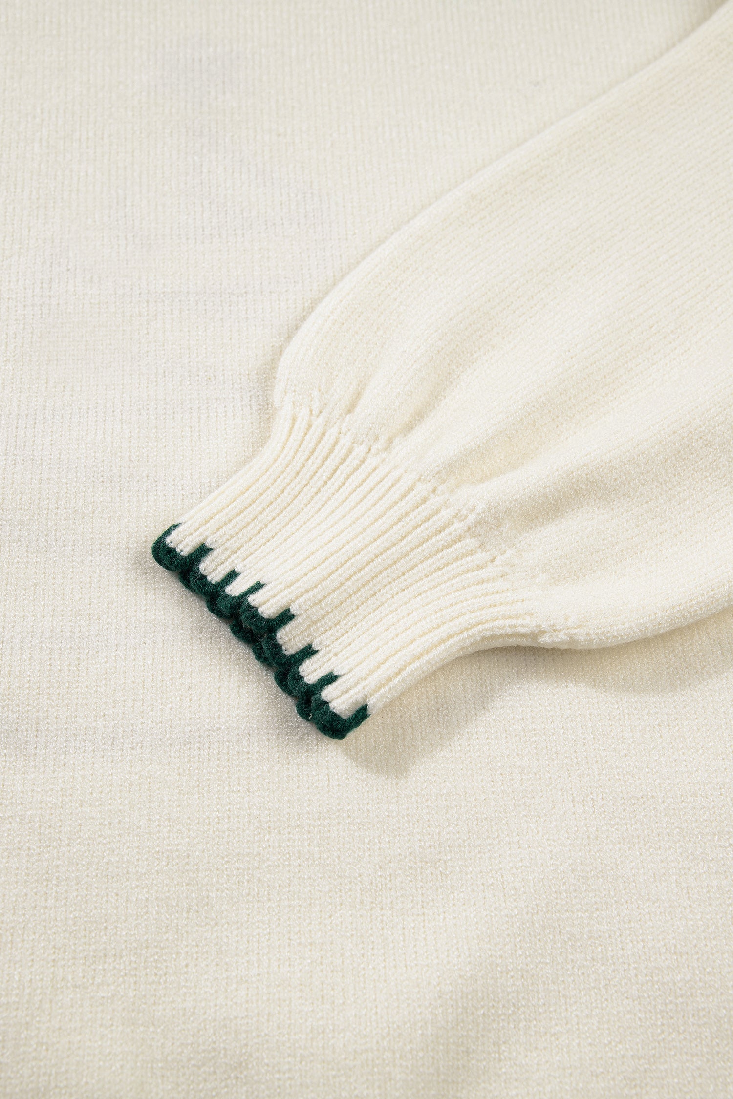 Beige Stitched Detail Christmas Tree Holiday Casual Sweater