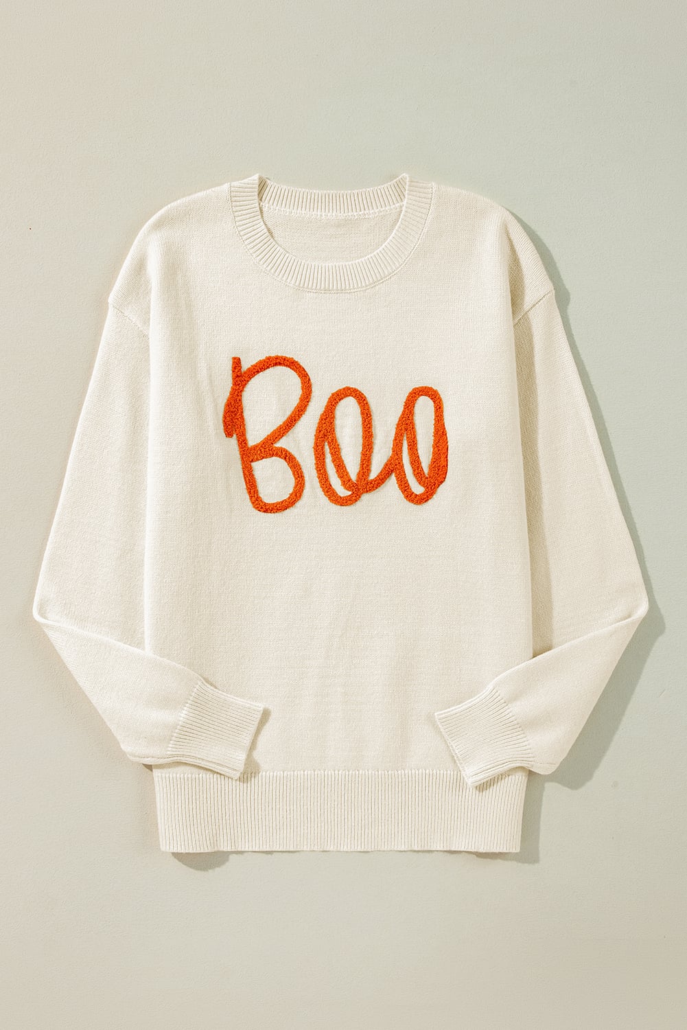 Apricot Boo Knitted Pattern Ribbed Edge Drop Shoulder Sweater