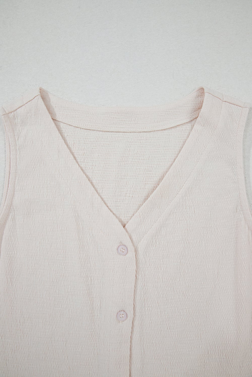 Apricot Buttoned V Neck Tank Top and Wide Leg Pants Casual Outfit