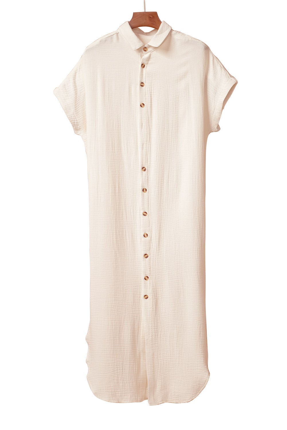 Apricot Crinkled Buttons Maxi Beach Dress with Slits