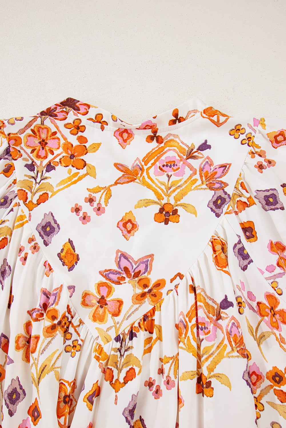 Apricot Floral Geometric Print Ruffled Trim Flutter Sleeve Mini Dress