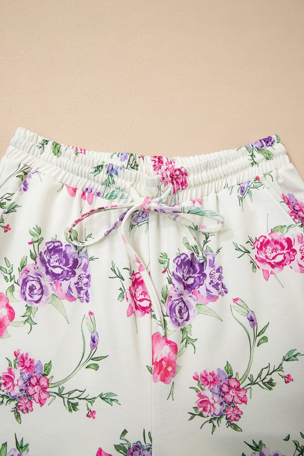 Apricot Floral Print Pullover Drawstring Lounge Pants Set