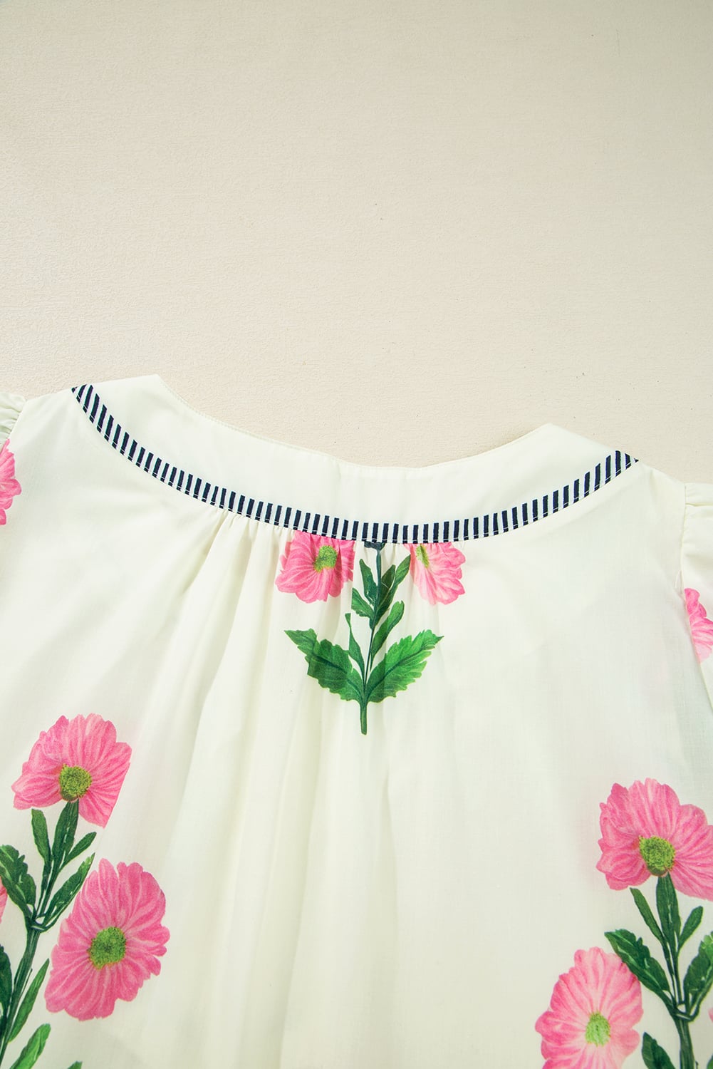 Apricot Floral Short Sleeve Split Neck Loose Mini Dress