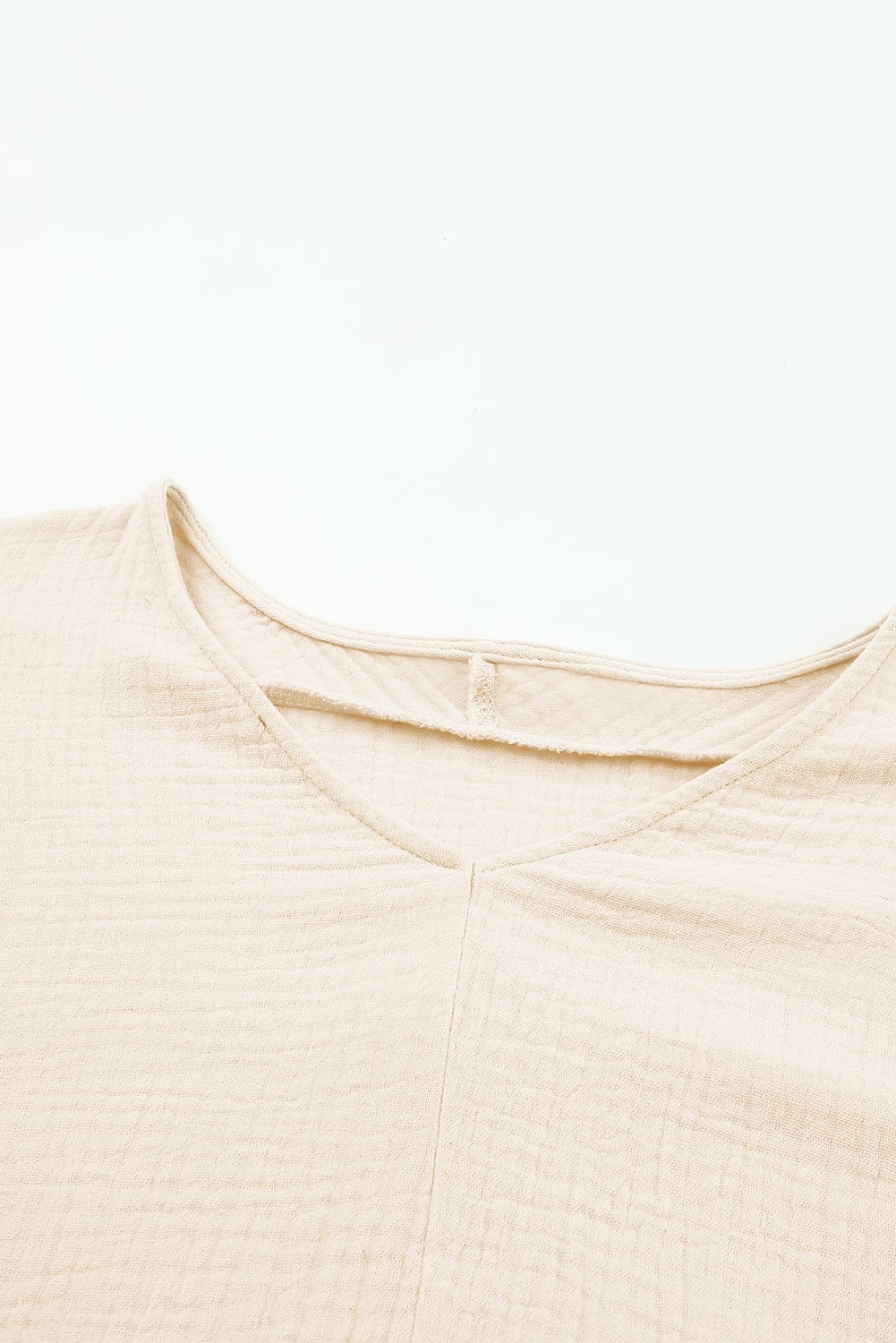 Apricot Frayed Batwing Sleeve Textured Cotton Blouse