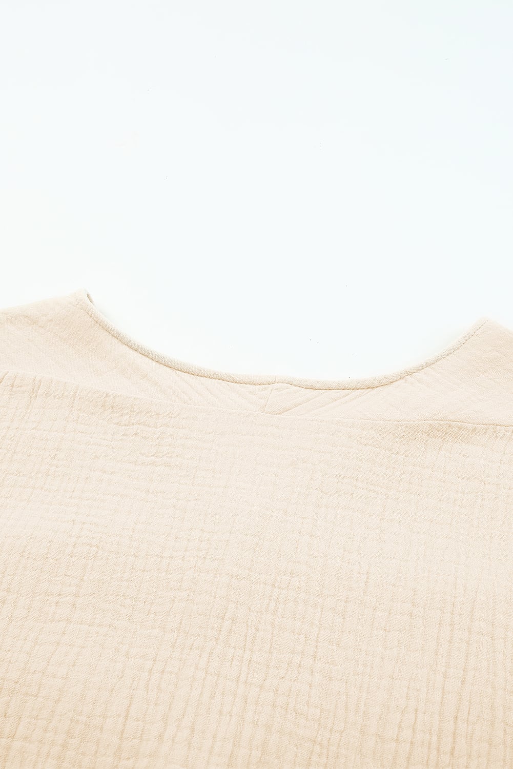 Apricot Frayed Batwing Sleeve Textured Cotton Blouse