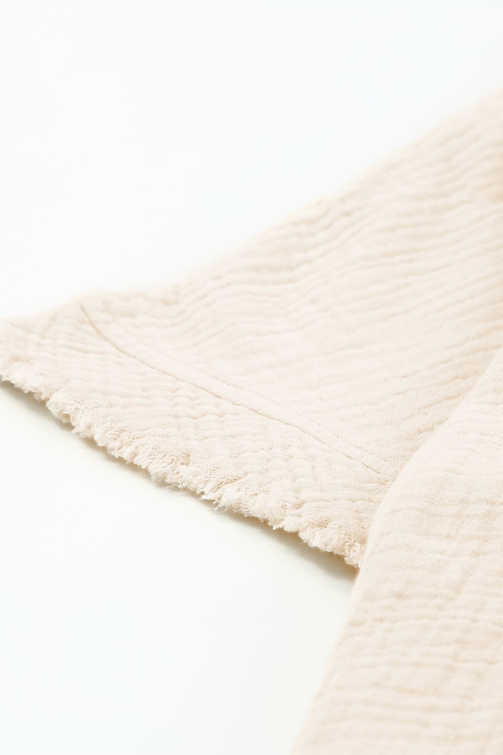 Apricot Frayed Batwing Sleeve Textured Cotton Blouse