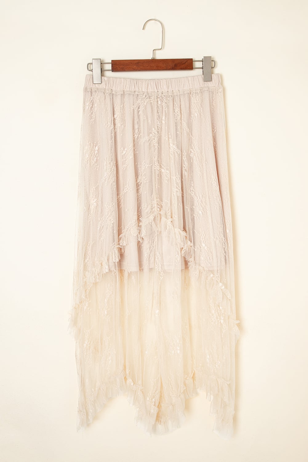 Apricot Lace Cascading Tiered High Waist Maxi Skirt