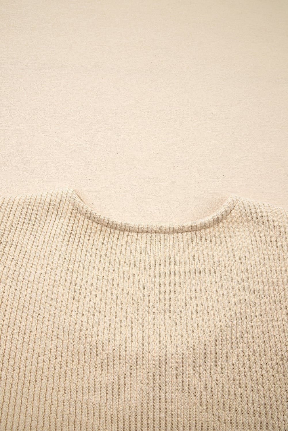 Apricot Leopard Sleeve Patchwork Ribbed Knit U Neck Top