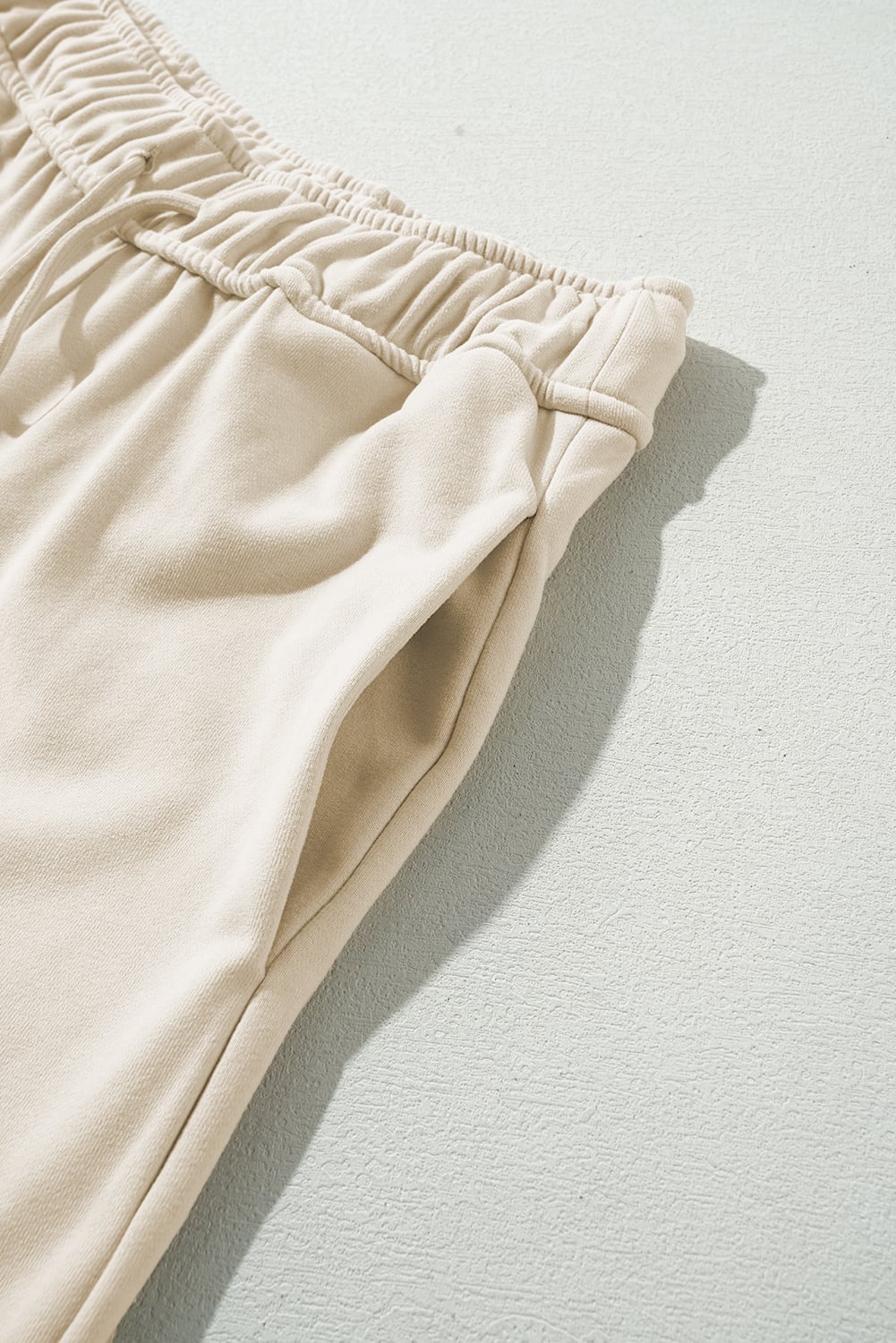 Apricot Loop Drawstring Elastic Waistband Casual Wide Leg Pants