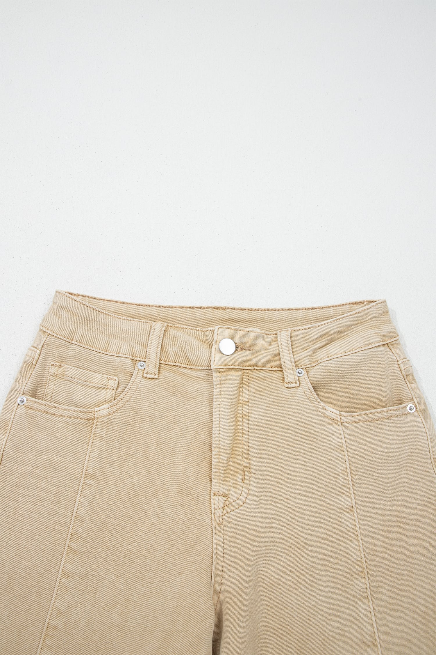 Apricot Solid Color Seamed Center Wide Leg Cropped Jeans