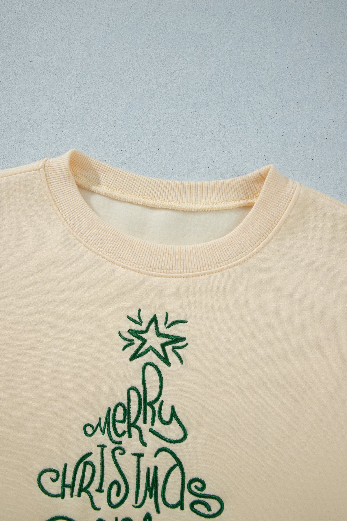 Apricot Merry Christmas and Happy New Year Embroidered Holiday Slogan Sweatshirt