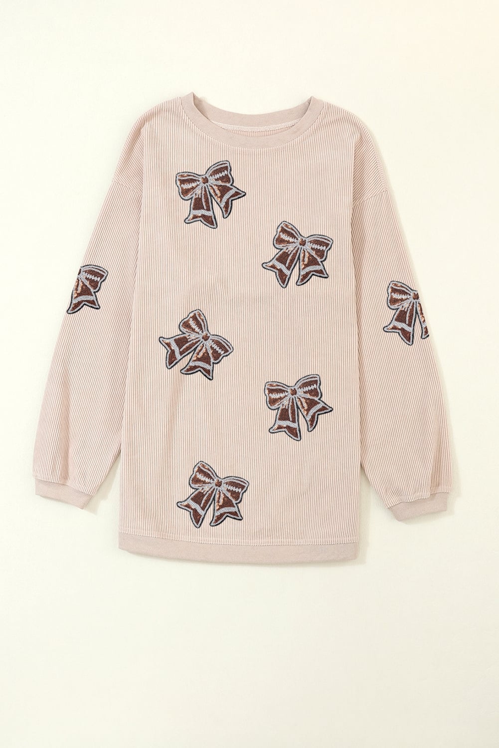 Apricot Oversize Sequin Bow Patched Corded Sweatshirt