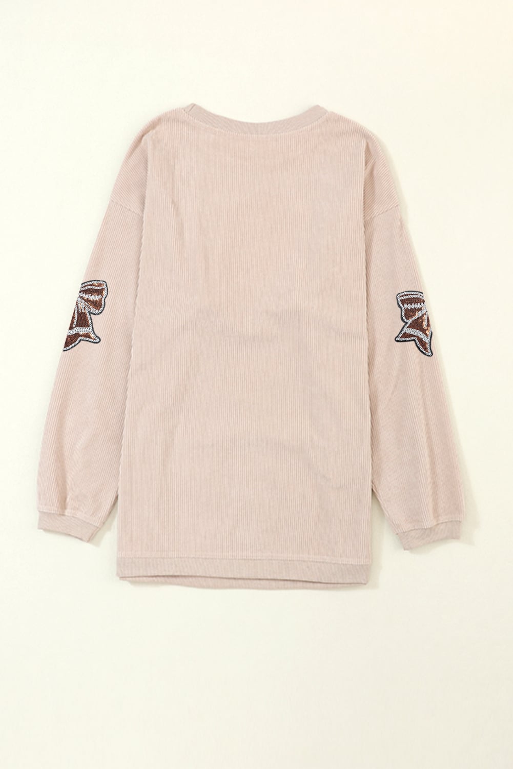 Apricot Oversize Sequin Bow Patched Corded Sweatshirt