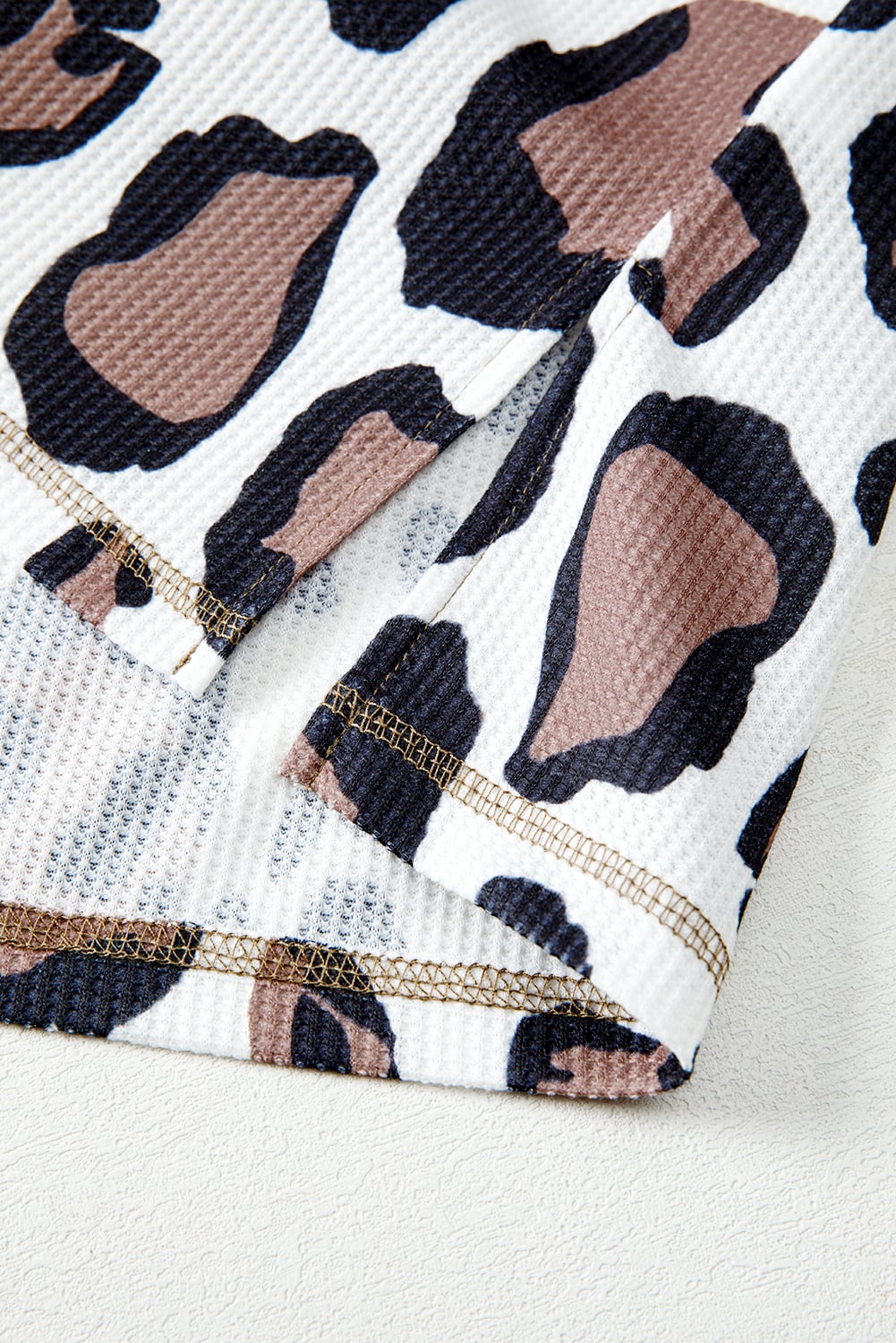 Apricot Oversized Leopard Contrast Mixed Texture Patchwork Zip Up Drop Shoulder Hoodie