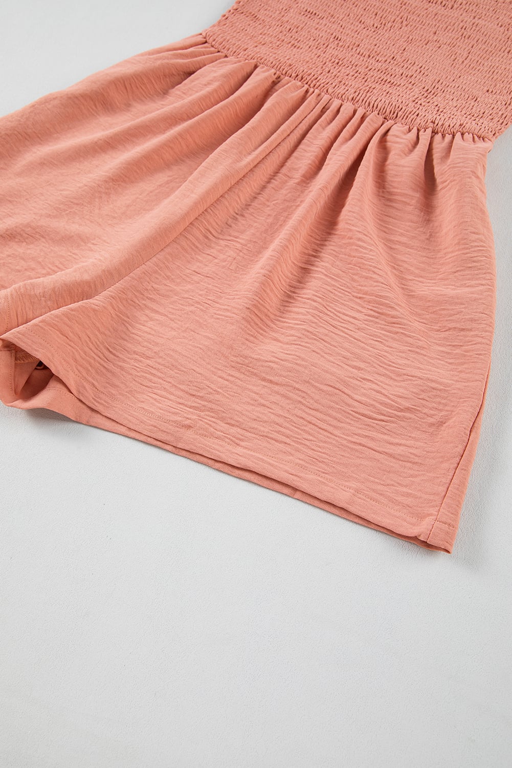 Apricot Pink Casual Pocketed Smocked Sleeveless Romper