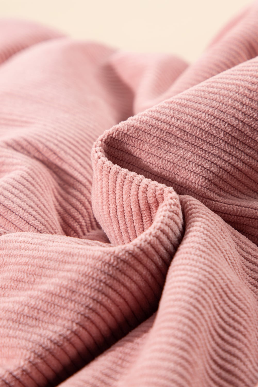 Apricot Pink Corduroy Stand Neck Zipped Puffer Vest