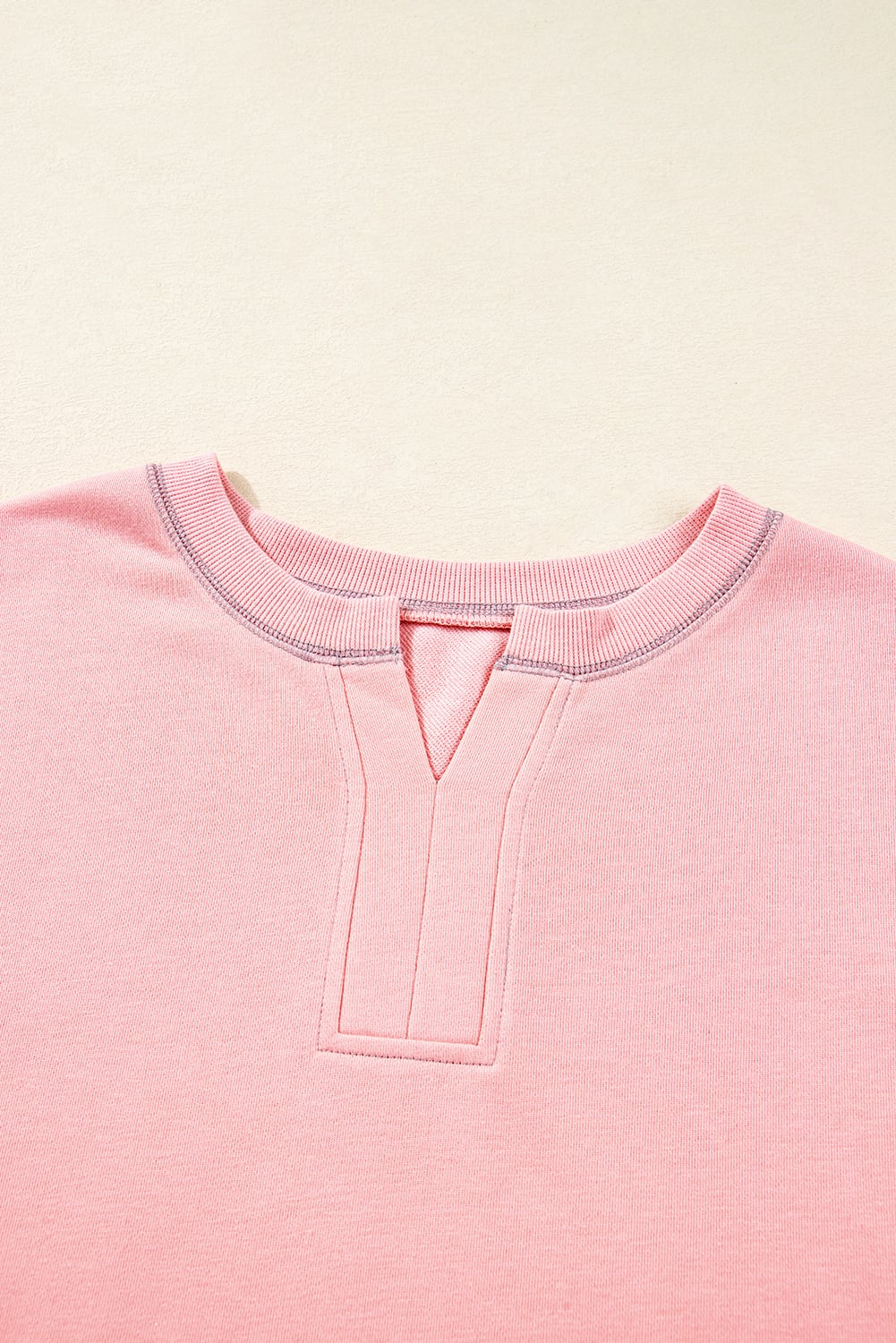 Apricot Pink Exposed Seam Color Block Patchwork Slit Cuffs Oversize Sweatshirt