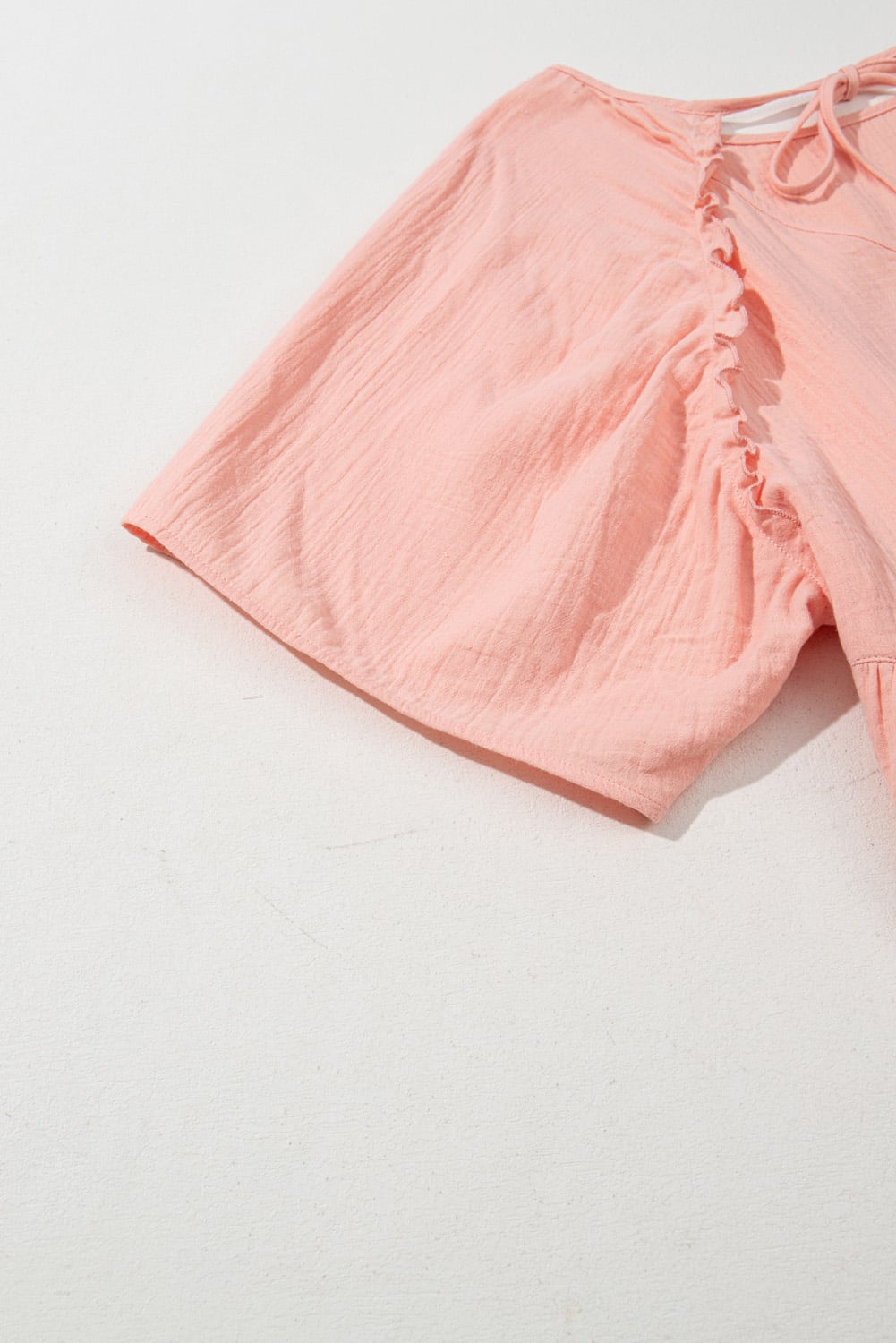 Apricot Pink Plus Size Textured Wide Short Sleeve Babydoll Blouse