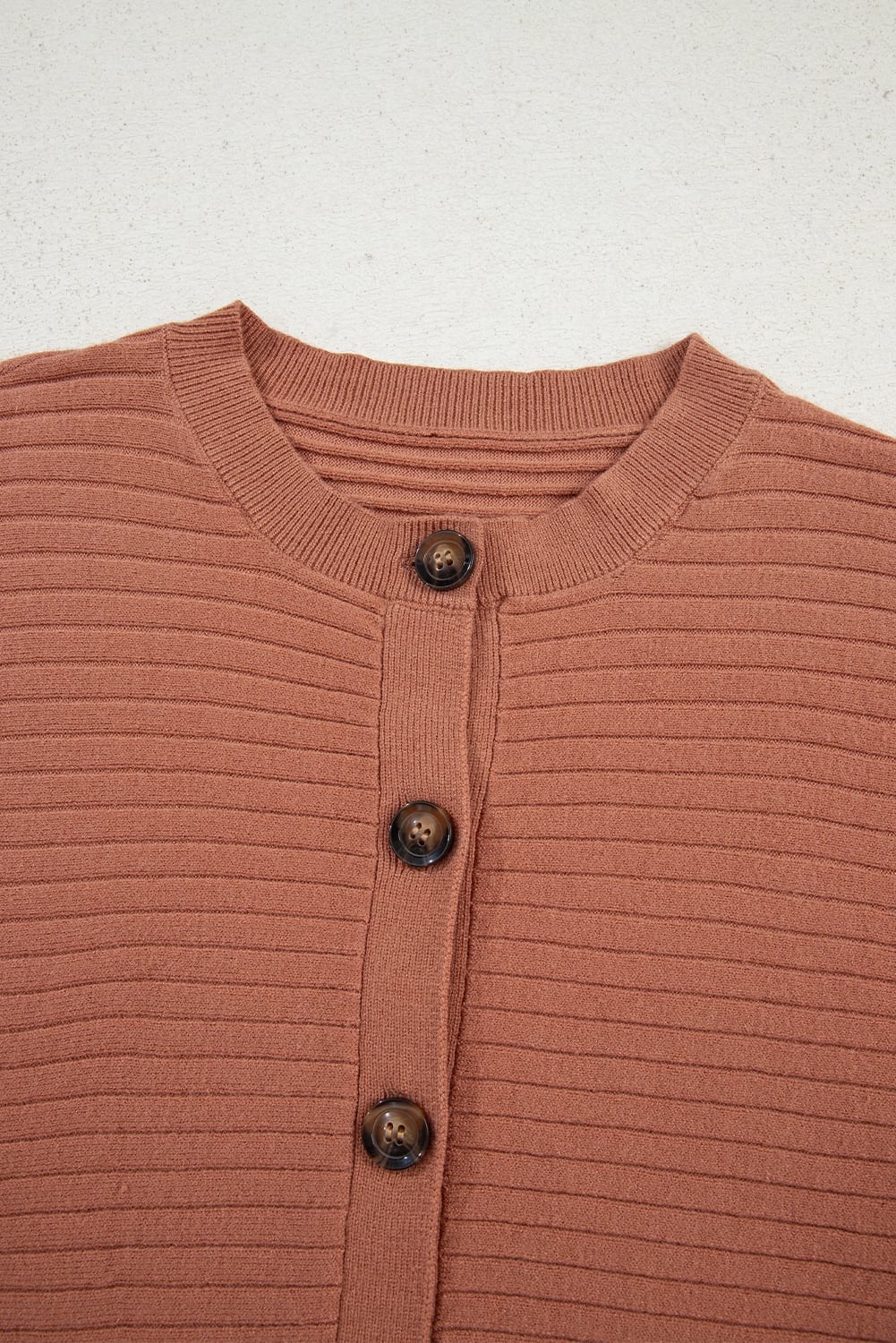 Apricot Pink Wide Rib Knit Button Front Dolman Sleeve Sweater Cardigan