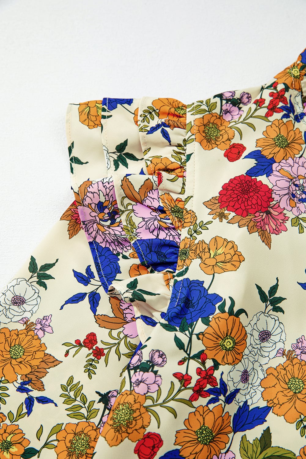 Apricot Ruffled Shoulder Long Sleeve Floral Blouse