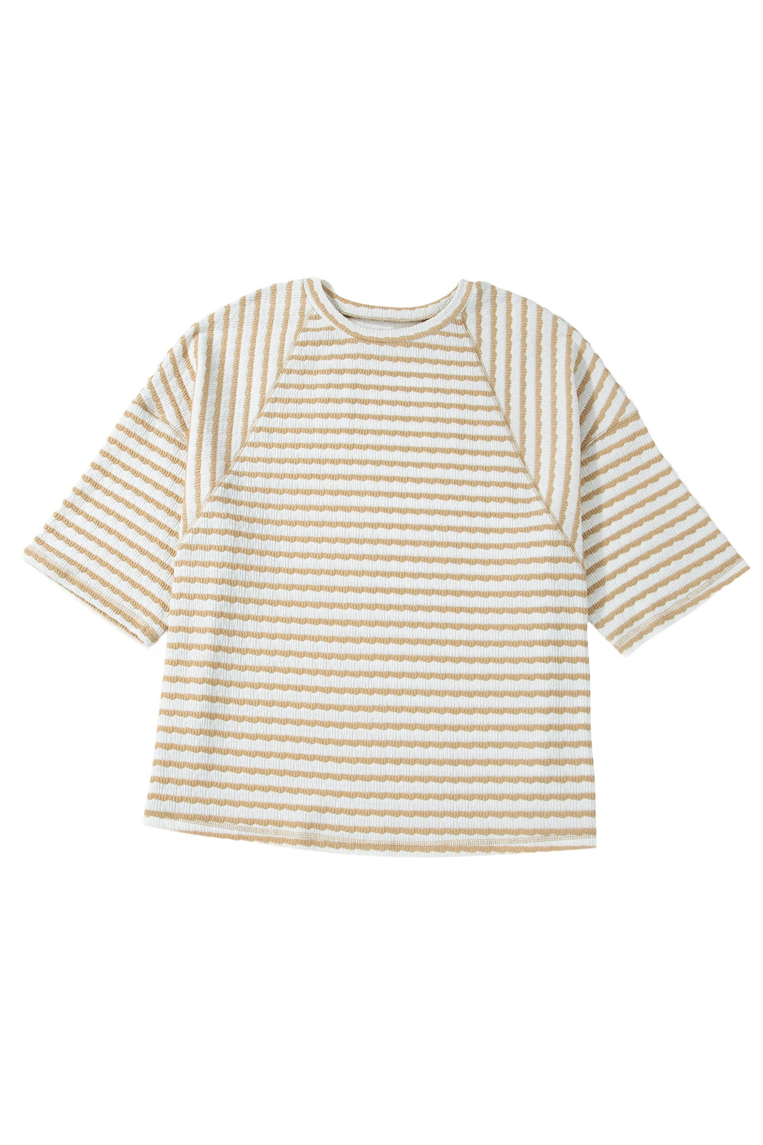 Apricot Stripe Plus Size Textured Patchwork Detail Half Sleeve Top