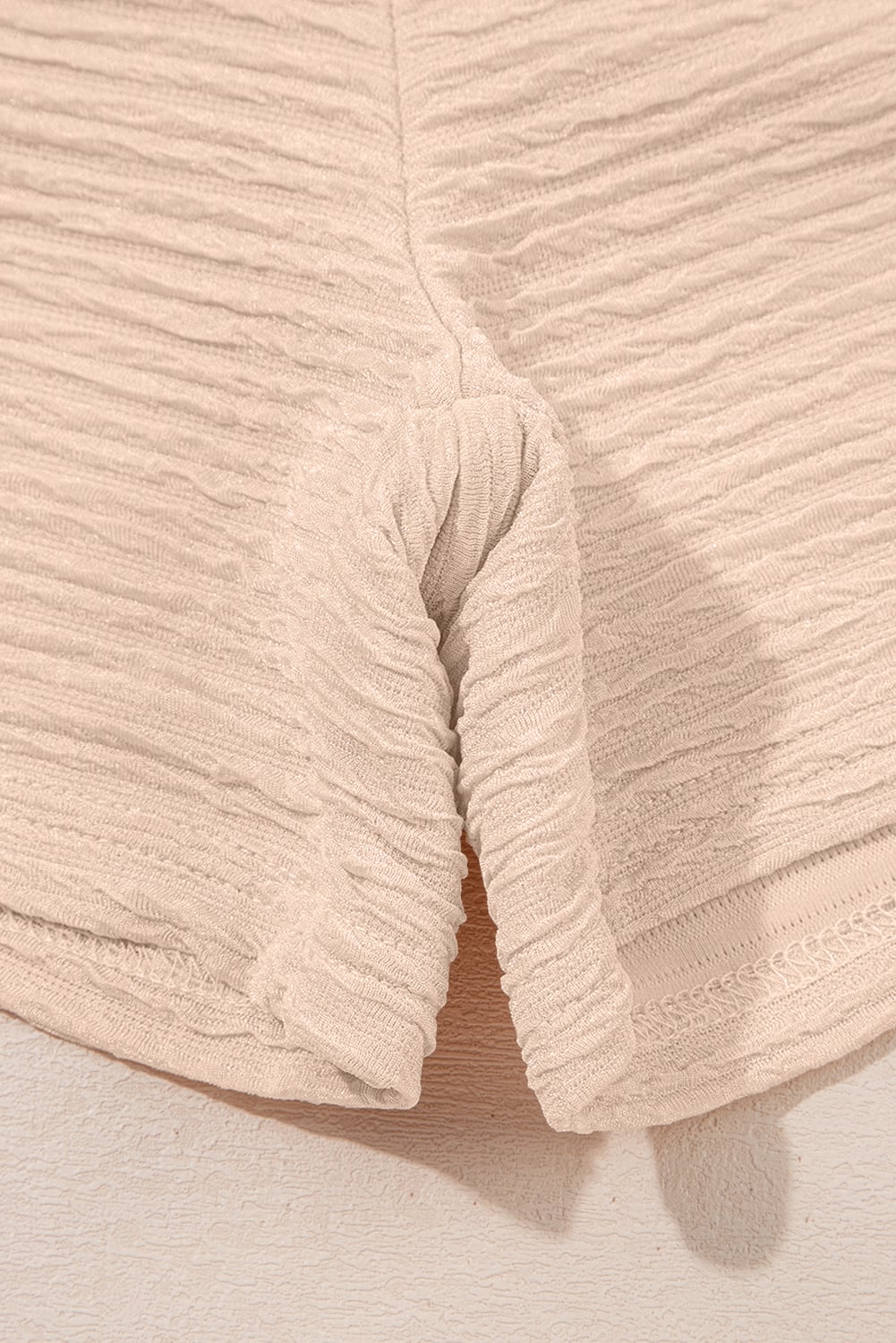 Apricot Textured V Neck T Shirt and Shorts Set