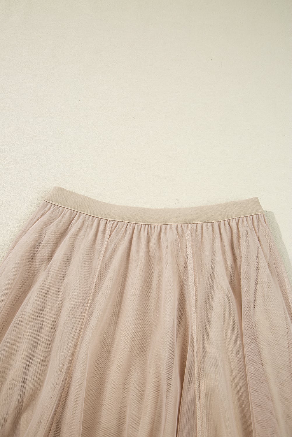 Apricot Tulle Mesh Overlay Flared Midi Skirt