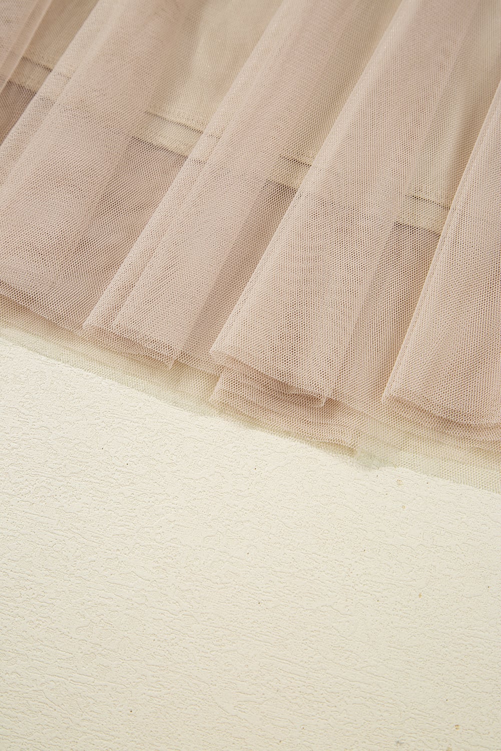 Apricot Tulle Mesh Overlay Flared Midi Skirt